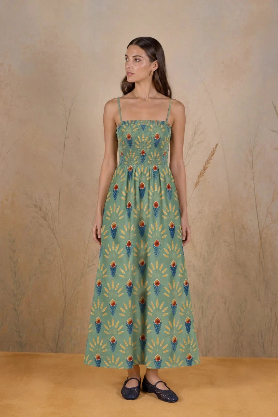 Women's Venustas long linen dress green - imagen 1
