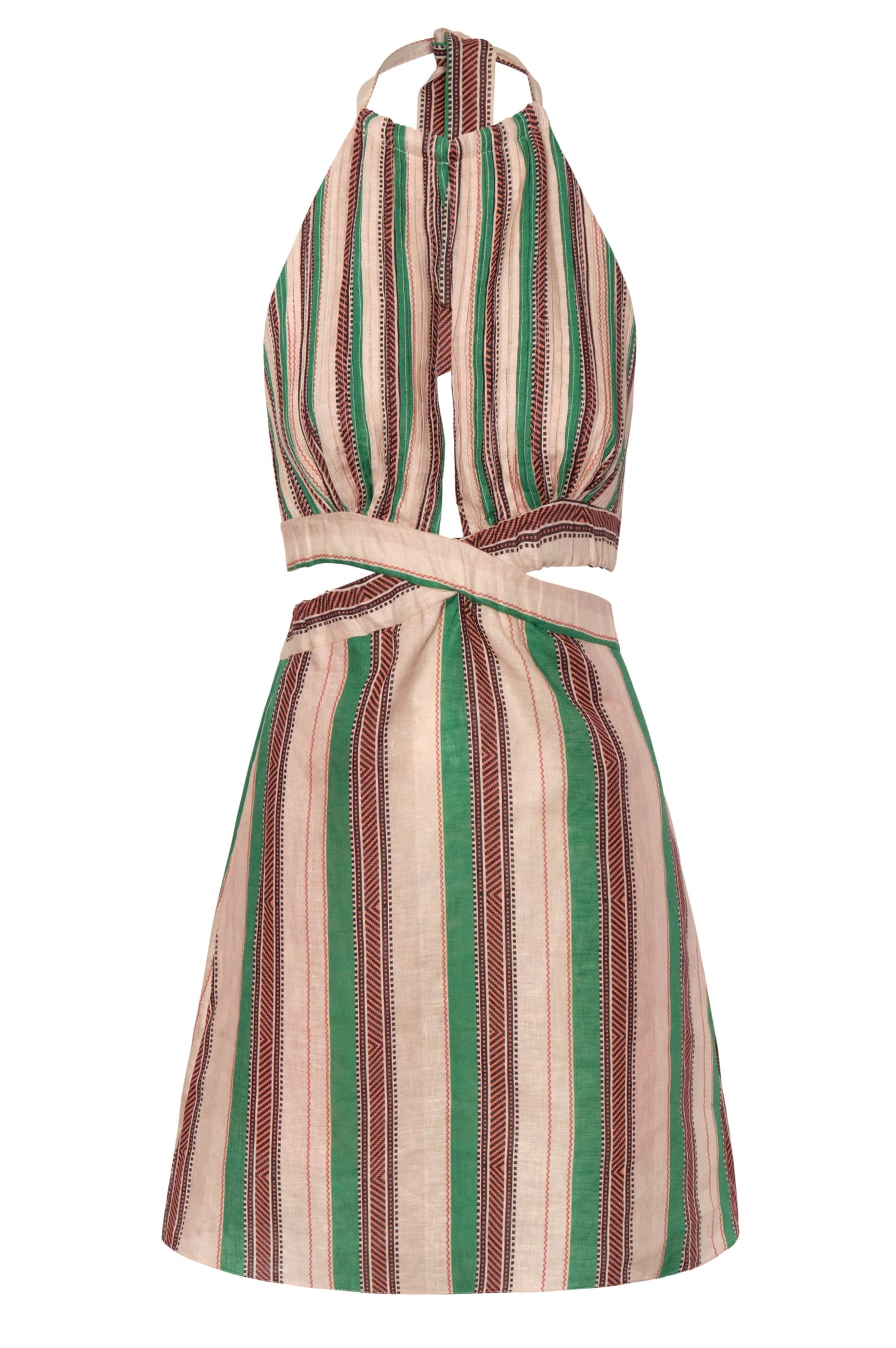 San Agustín Linen Mini Dress / Green Artisanal Stripes - imagen 1