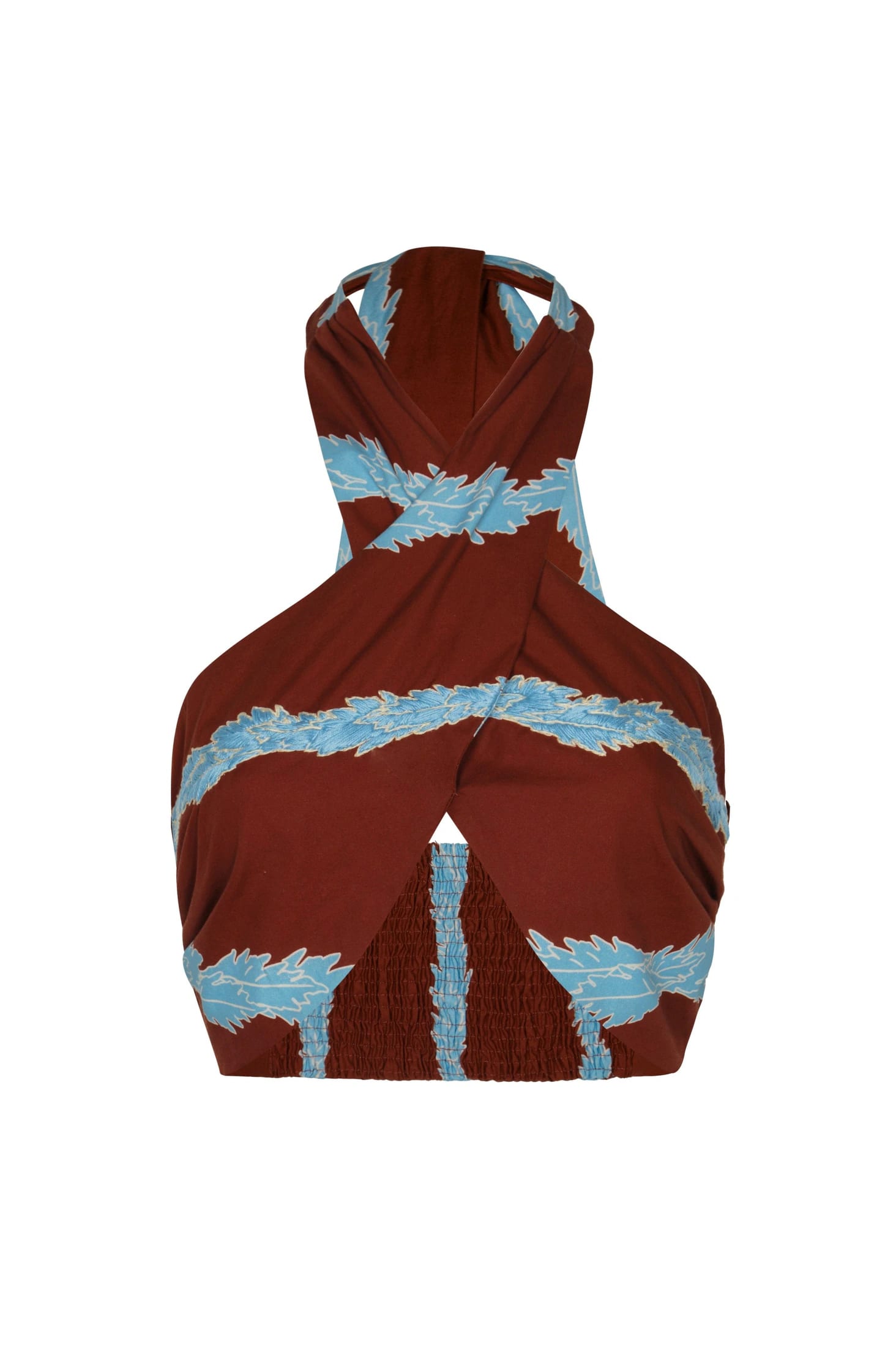 Emilia Hand Embroidered Cotton Top / Chocolate Striped Helechos - imagen 2