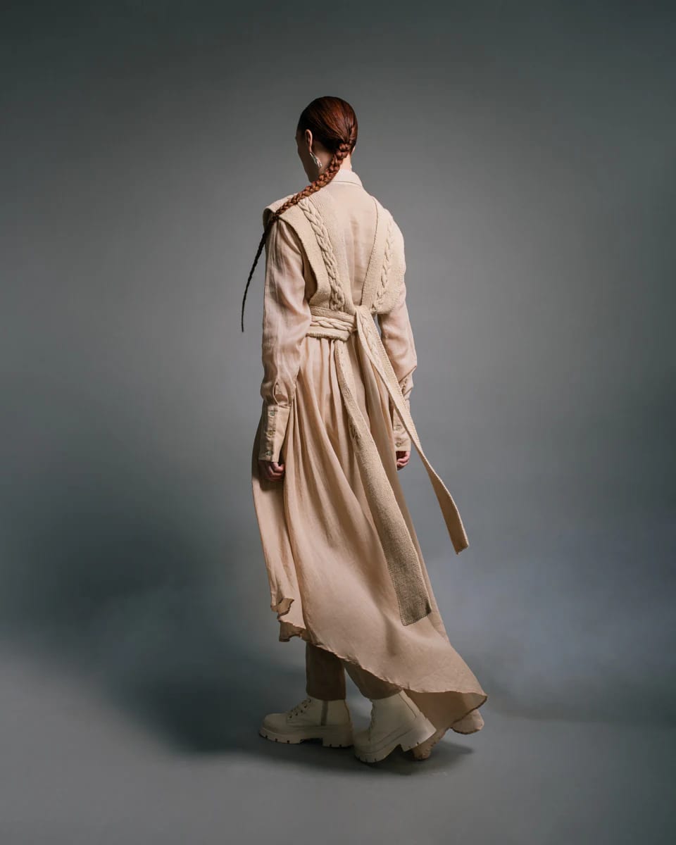ASYMMETRICAL WAVES NECK SHIRT LINEN DRESS - imagen 4