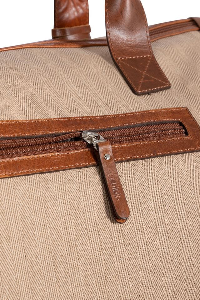 Men's vintage beige leather and canvas briefcase - imagen 3