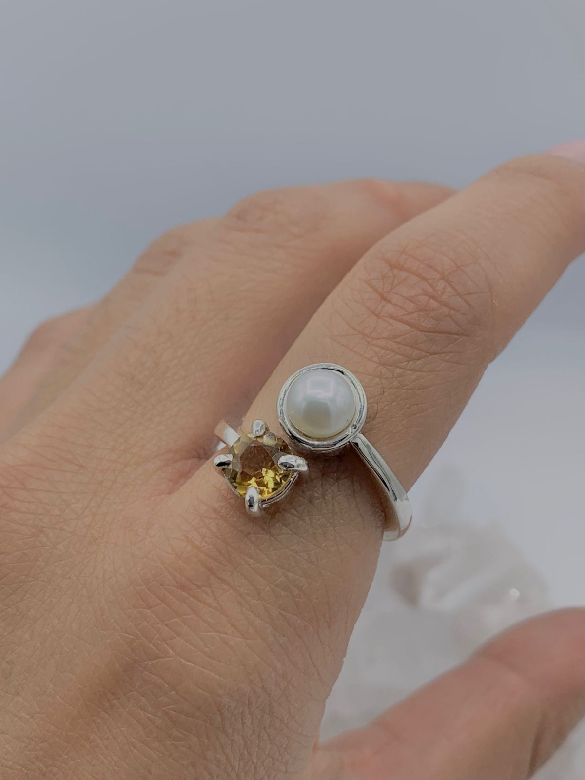 Anillo Doble Citrino y Perla mini Colección Armonía Dual - imagen 2