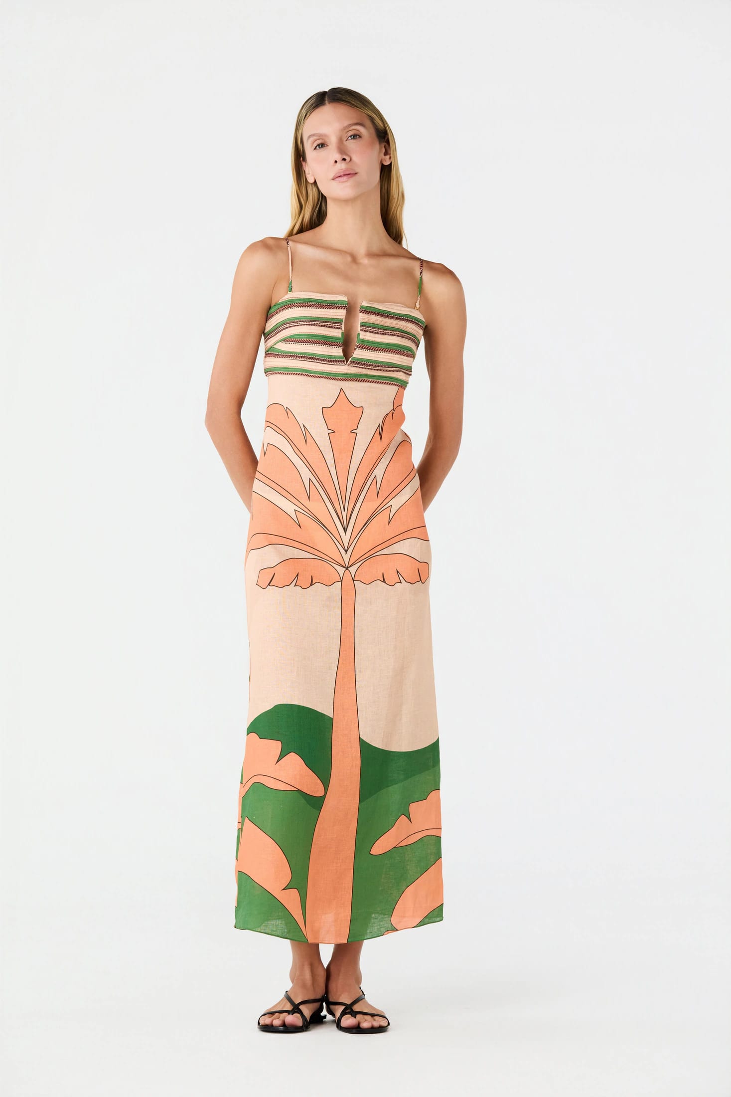 Antigua Linen Midi Dress / Peach Palms - imagen 2