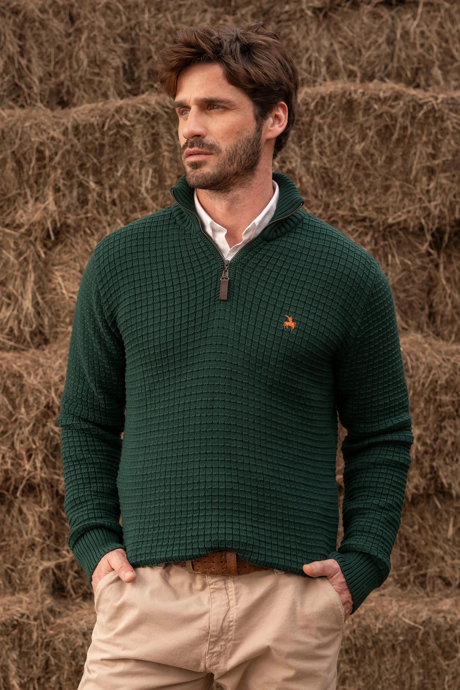 Suéter Halfzip Waffle Hombre Verde - imagen 1