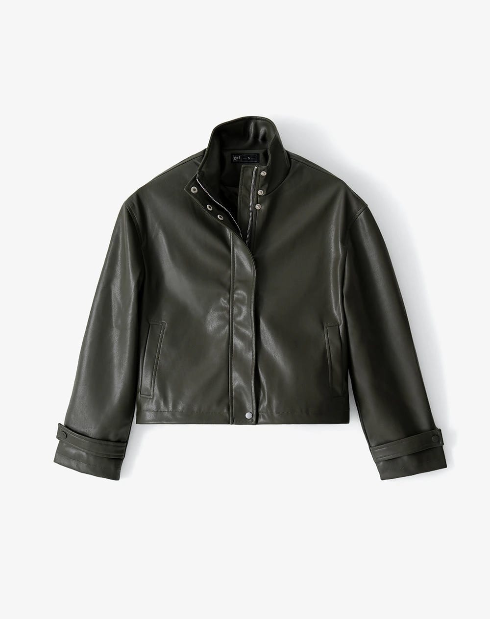 Chaqueta regular tipo cuero verde mujer - imagen 7