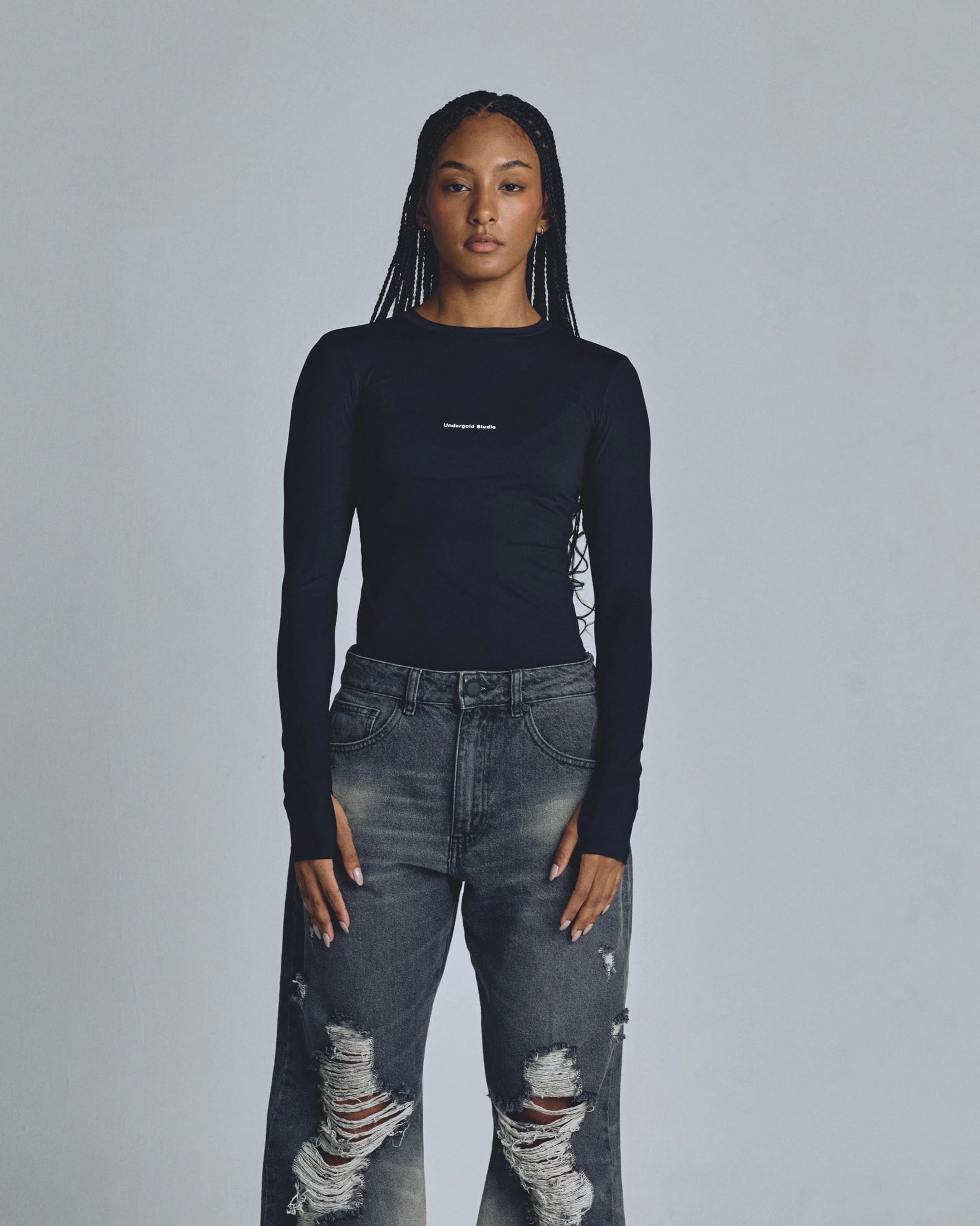 W Basics Undergold Studio Ultra Slim Long Sleeve Tee Black - imagen 2