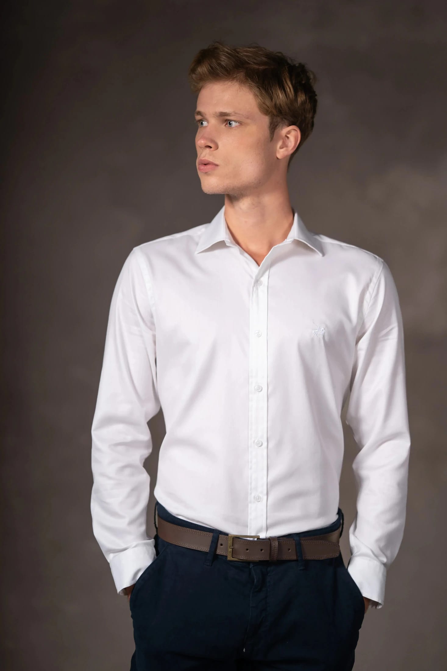 Camisa Herringbone Cuello Corbata Hombre Blanco - imagen 3