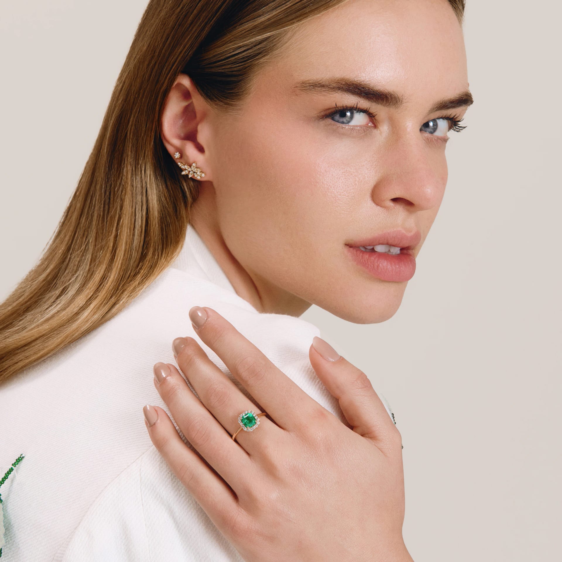 Anillo Halo Cuadrado Esmeralda premium - imagen 2