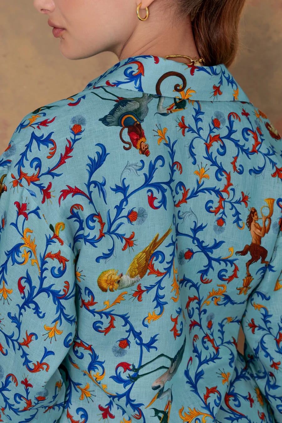 Women's shirt linen delphos turquoise - imagen 5