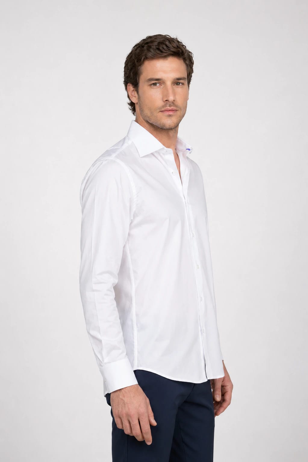Camisa Classic Algodón Blanco Ojal Azul - imagen 1