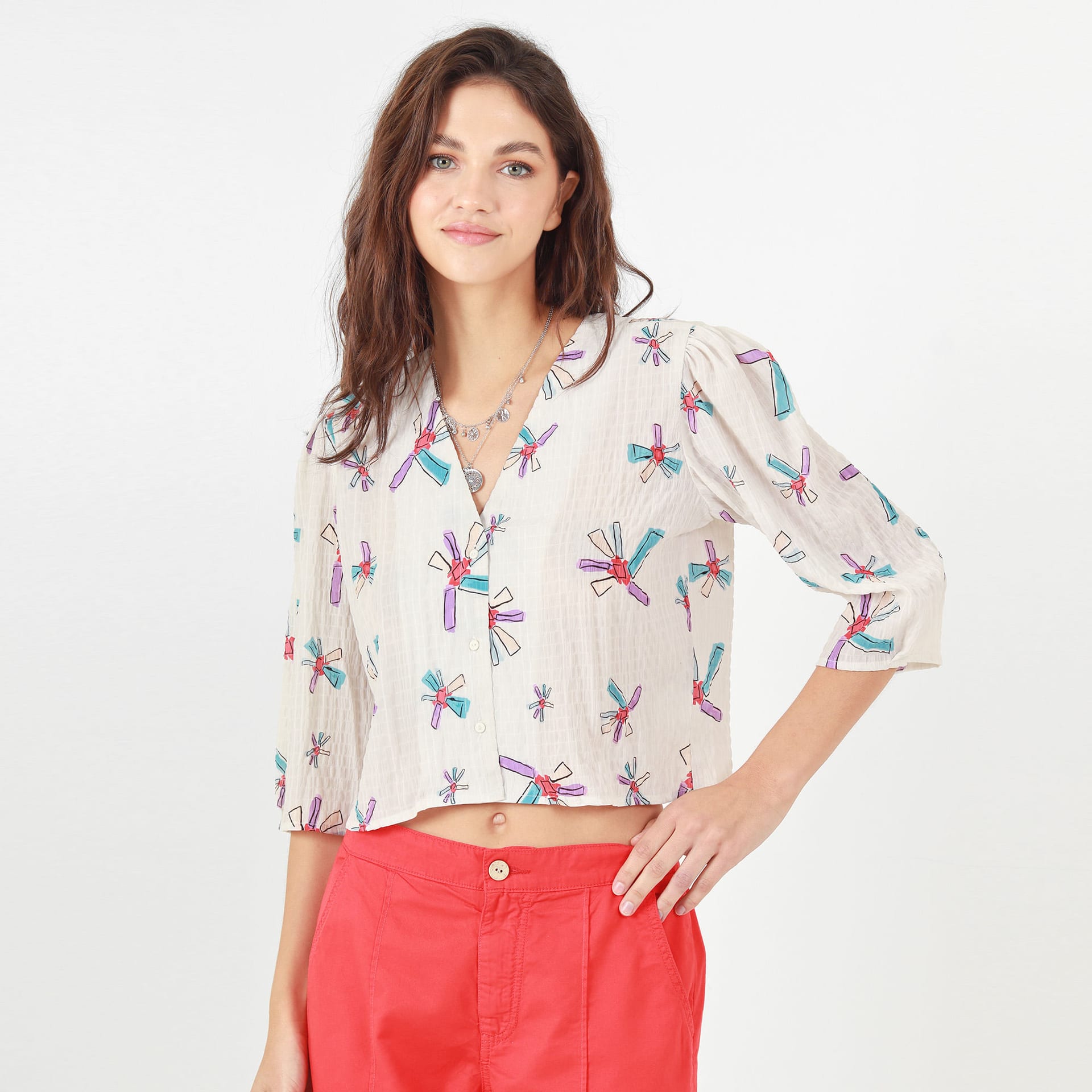 Blusa Cuello V Manga 3cuartos - imagen 5