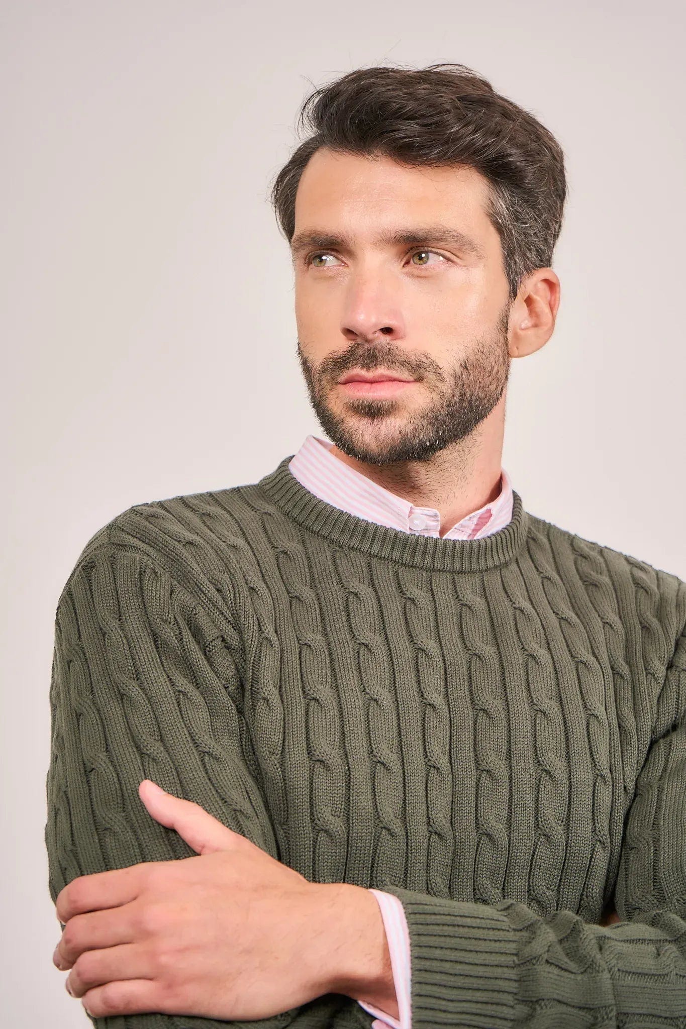Suéter trenzado cuello redondo Hombre Verde - imagen 4
