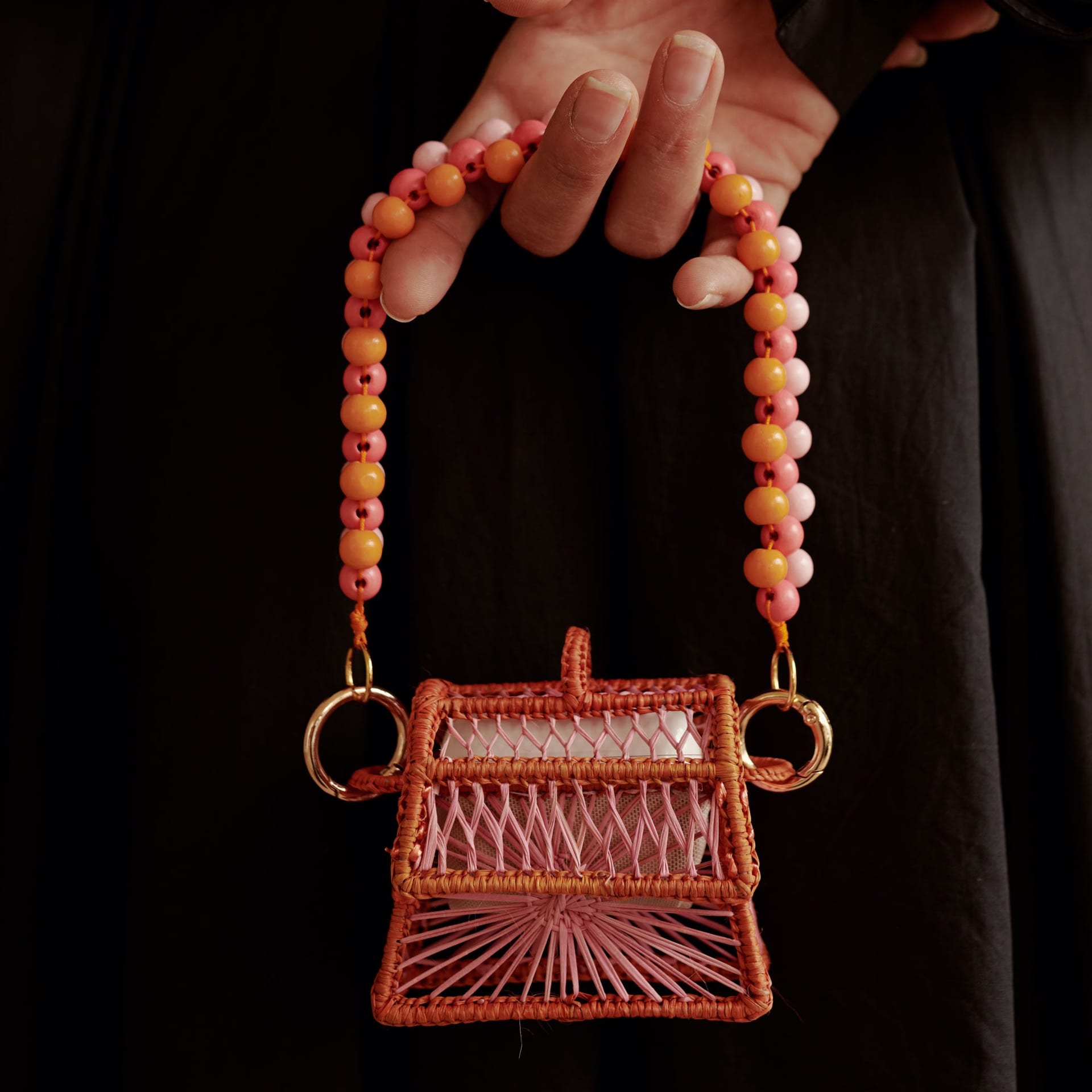 Strap Viajero En Chaquira De Madera - Ocaso Naranja - imagen 3