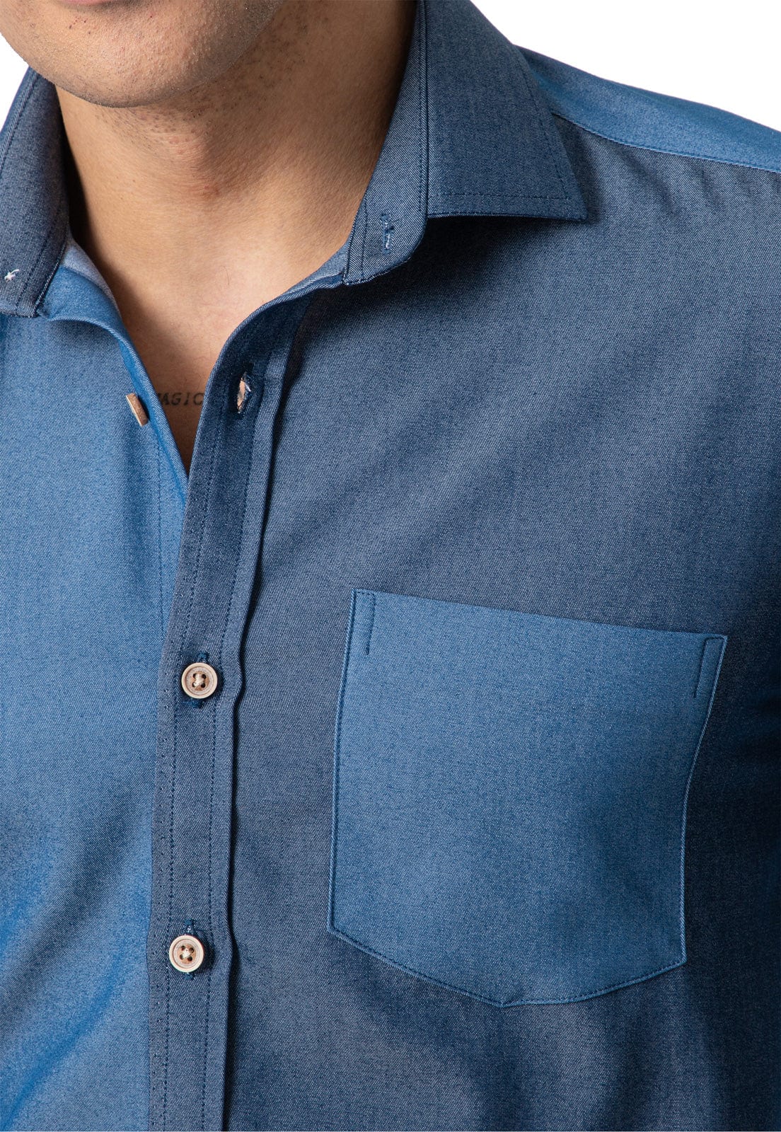 Camisa en jean patchwork con bolsillo - imagen 5
