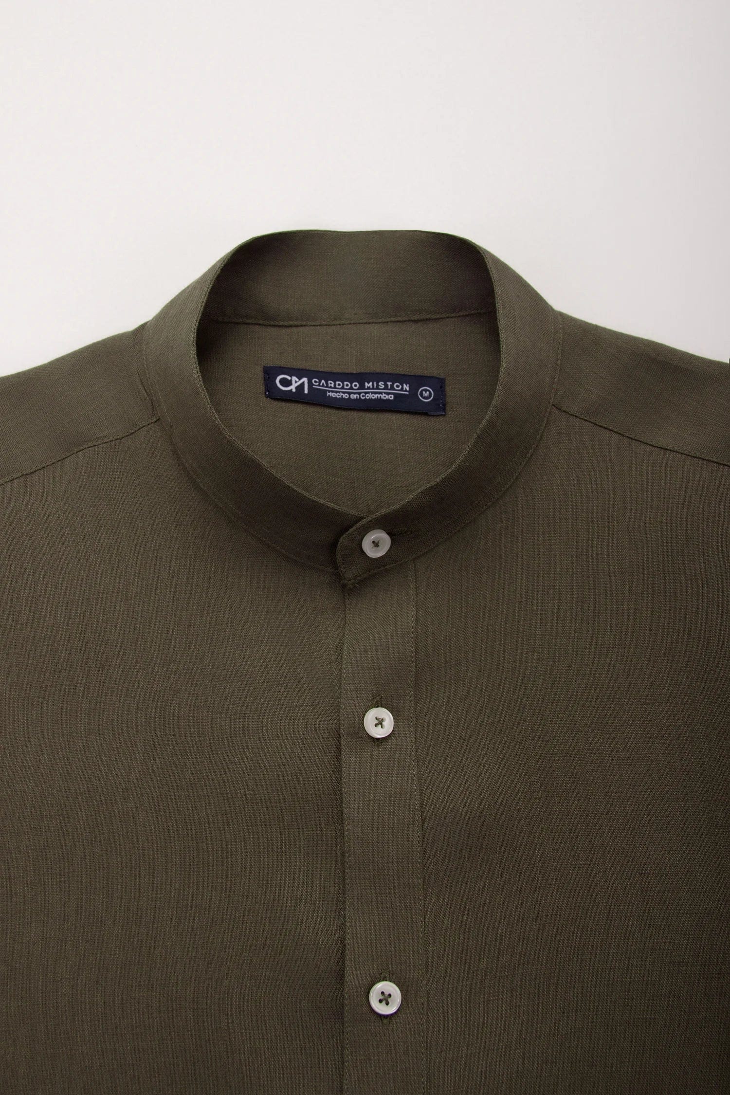 Camisa Cuello Mao Lino Verde Oliva - imagen 2