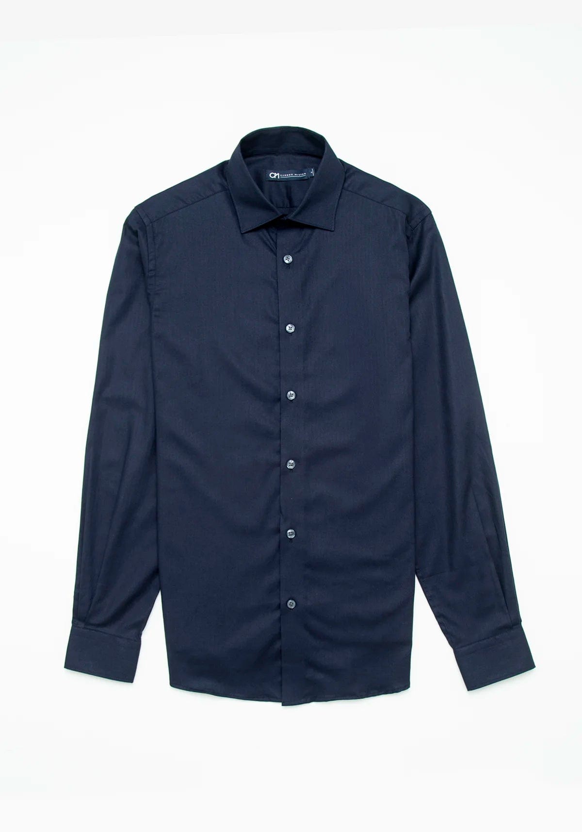 Camisa Dobby Espina de Pescado Algodón Azul Oscuro - imagen 1