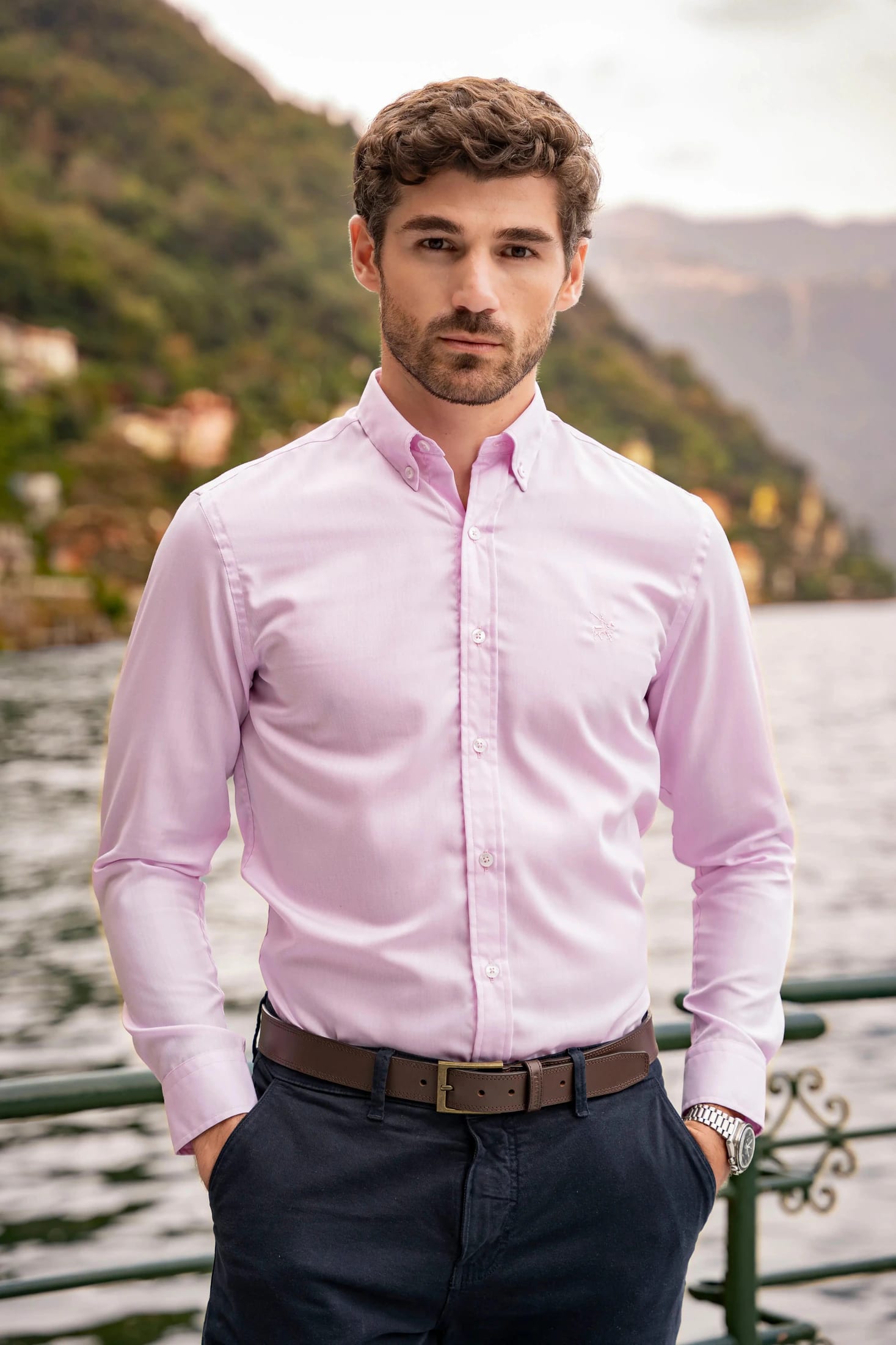 Camisa No Iron Hombre Rosada - imagen 1