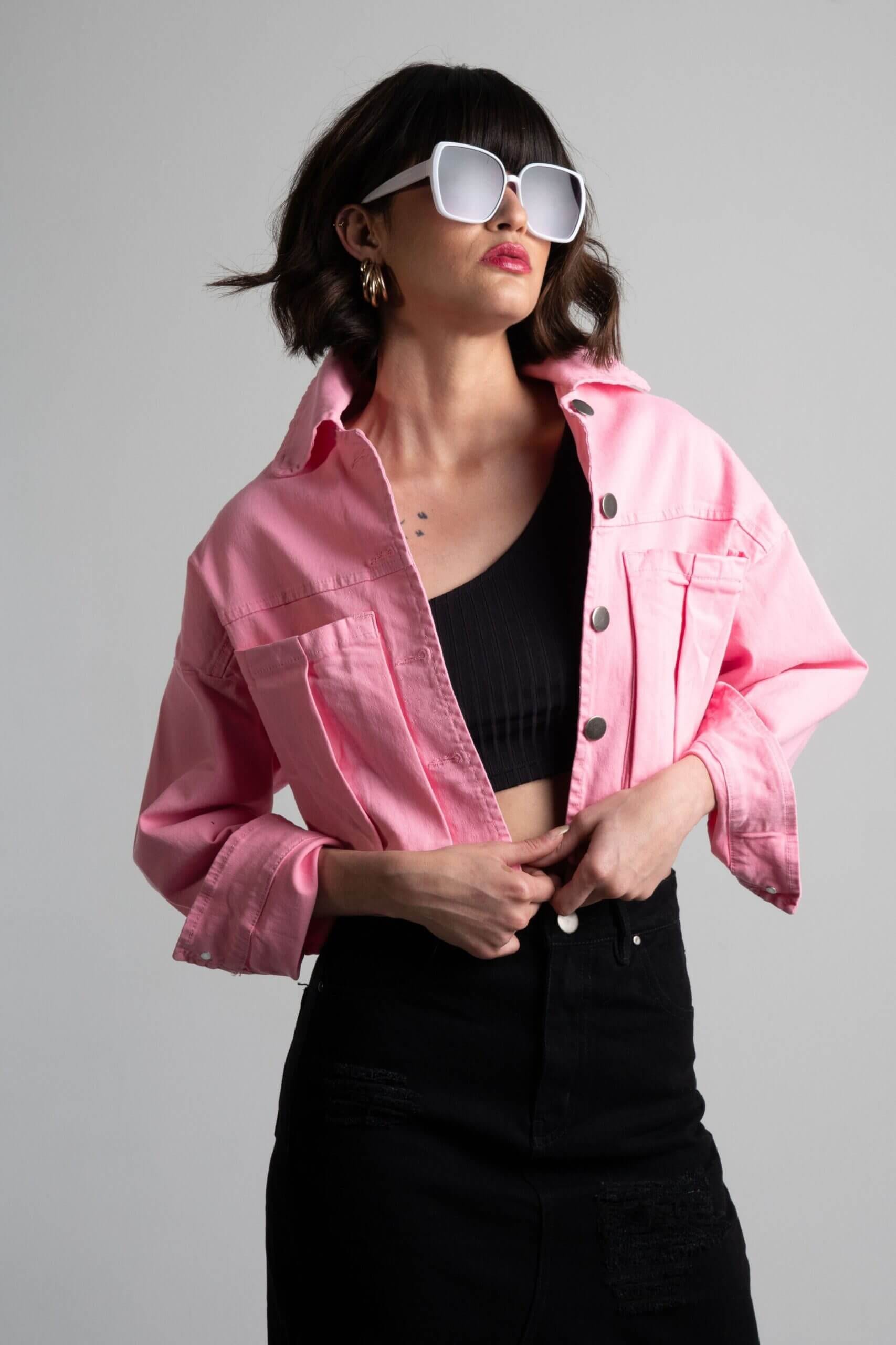 Chaqueta Cortés Denim Rosada - imagen 4