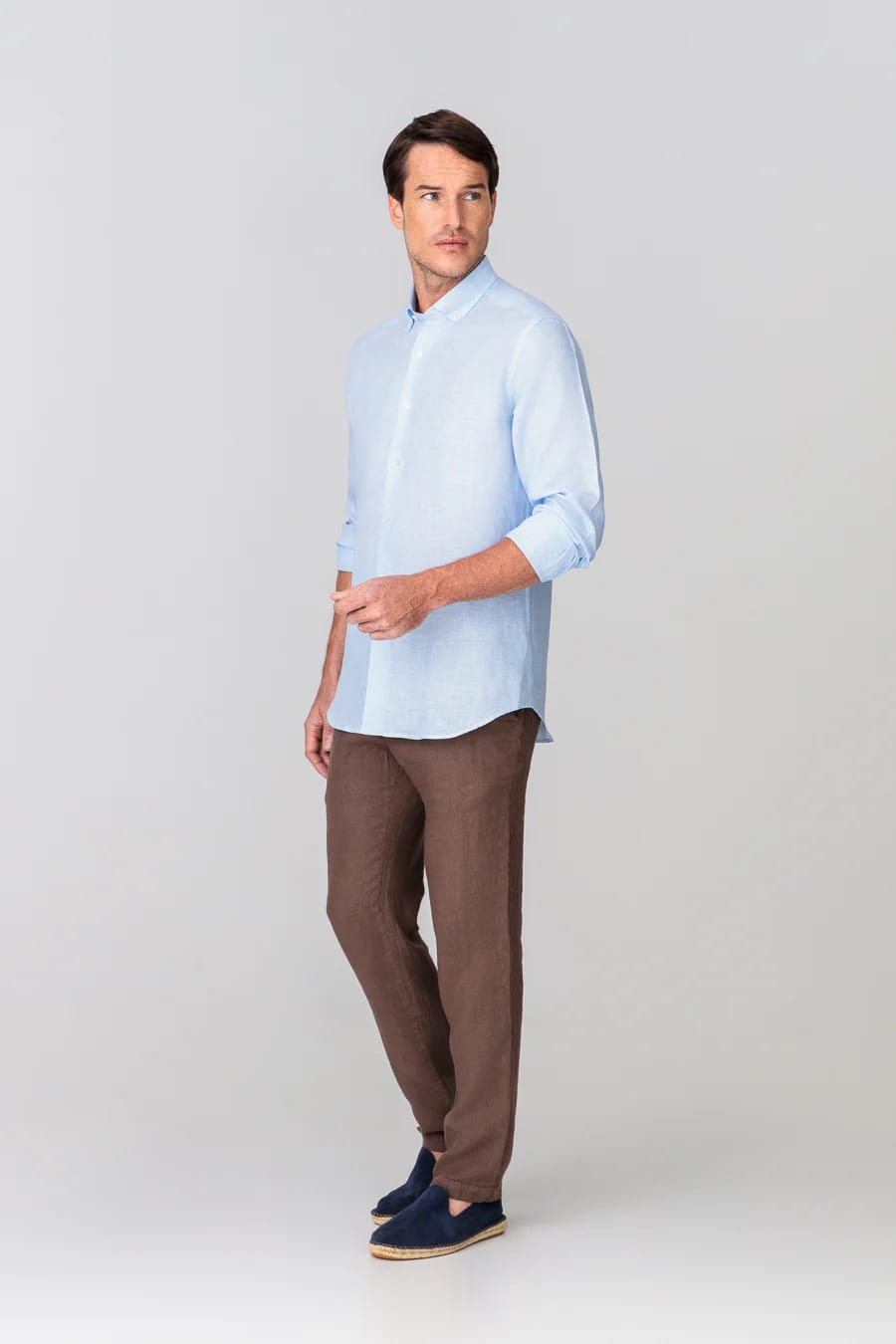 Men's linen shirt checks blue - imagen 5