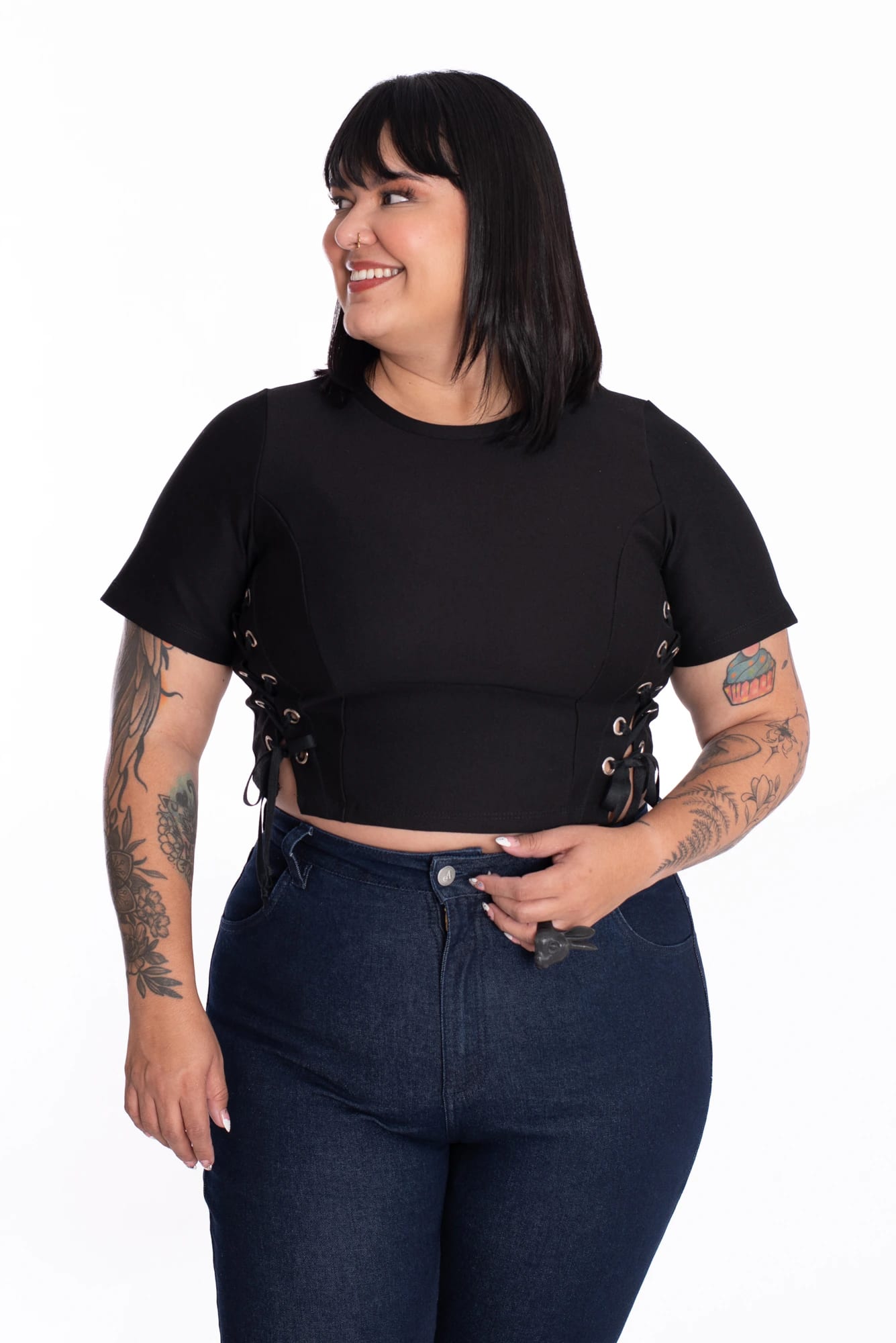 Crop Top Hoops Negro - imagen 5