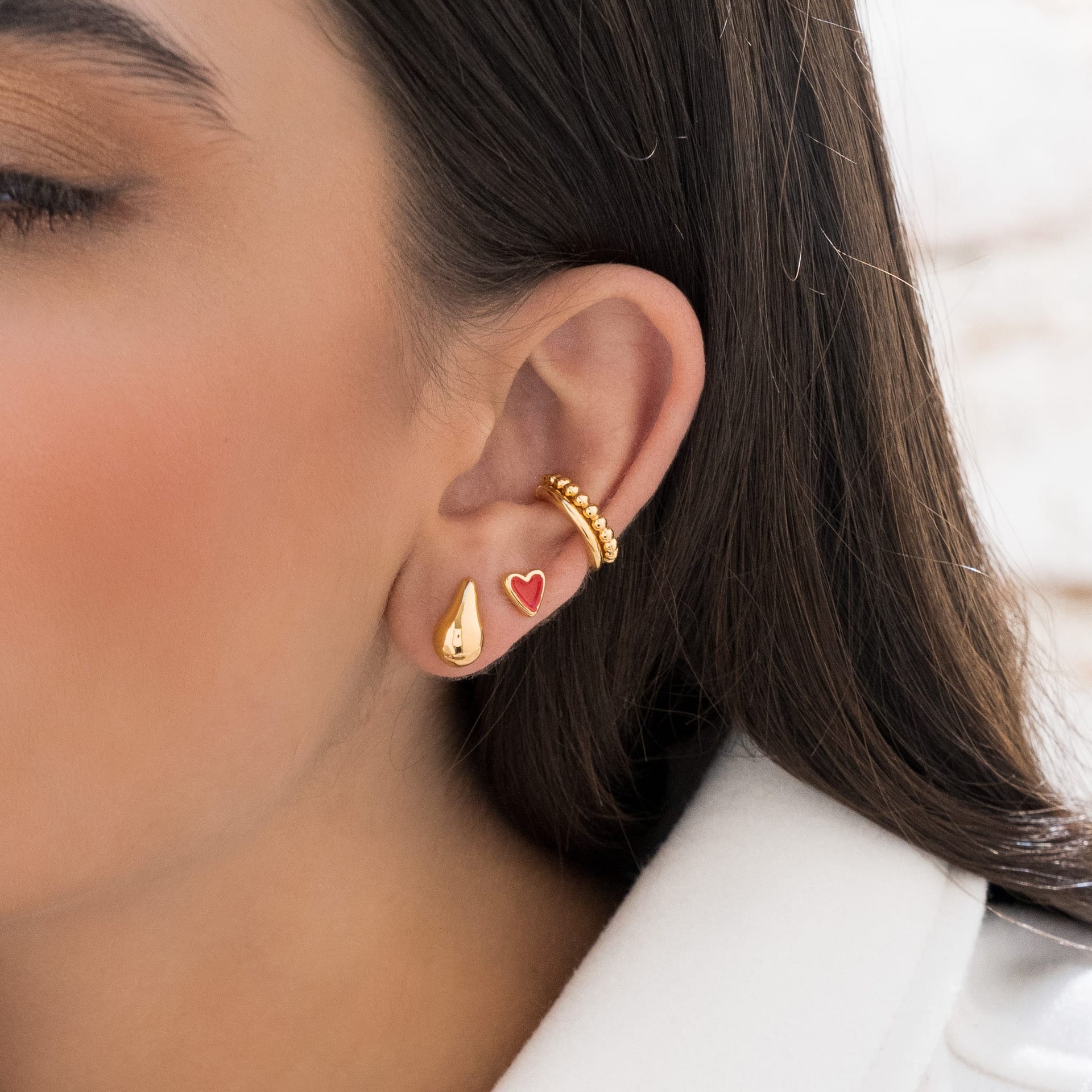 Set X4 Aretes Mini Gota Y Corazón - imagen 1