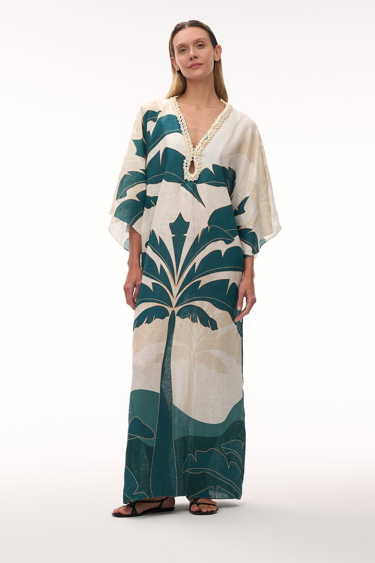Andina Hand Embroidered Linen Tunic / Aquamarine Palms - imagen 2