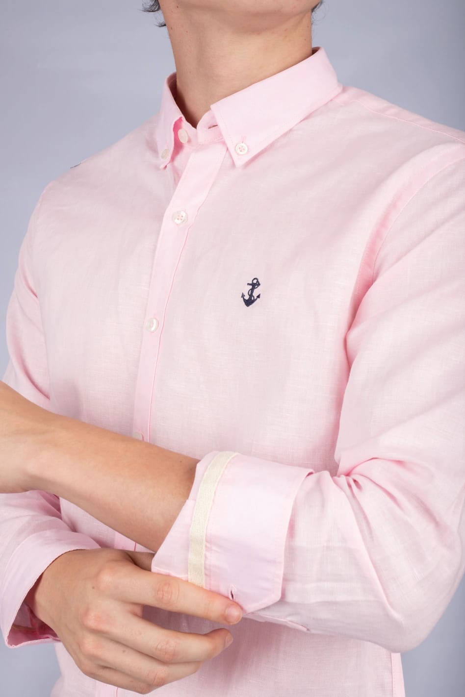 Camisa Lino Rosada A Navy - imagen 2