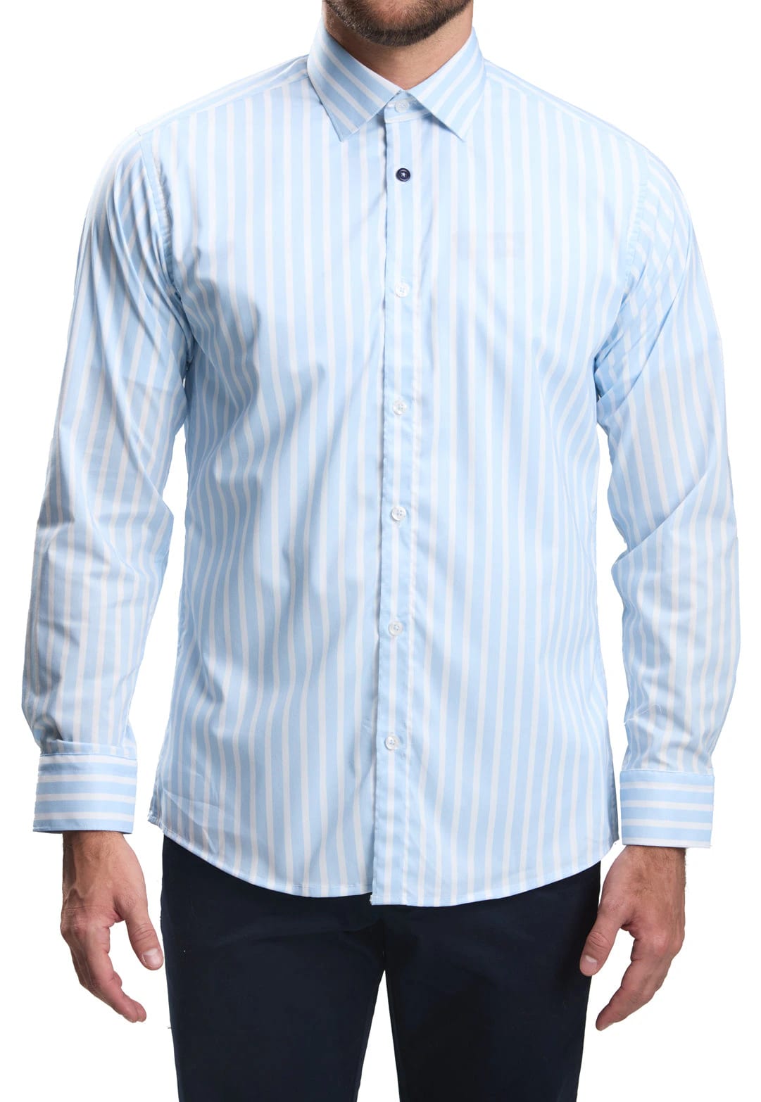 Camisa casual slim fit azul a rayas blancas - imagen 3