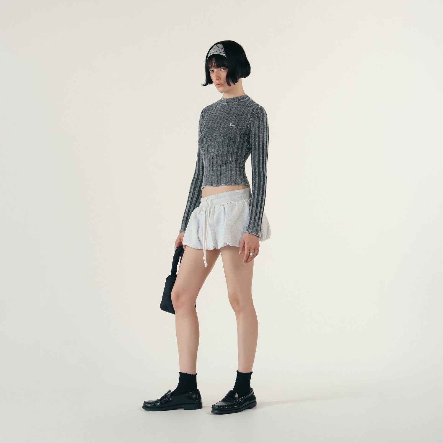 Slim Ribbed Long Sleeve - Washed Black - imagen 3