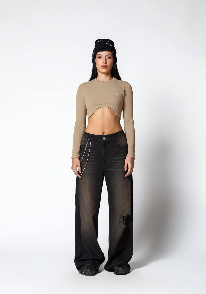 Dopamine brown Long sleeve crop top - imagen 2