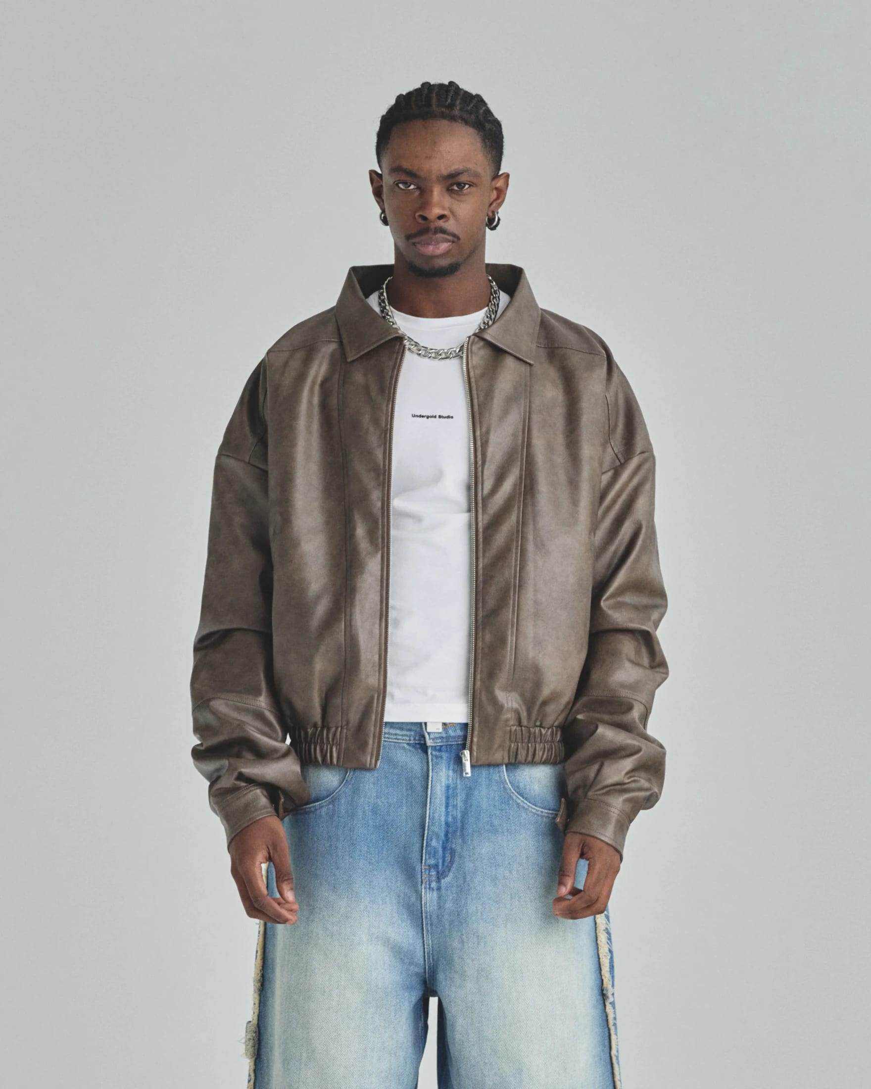 Basics Vintage Panelled Bomber Jacket Brown - imagen 9