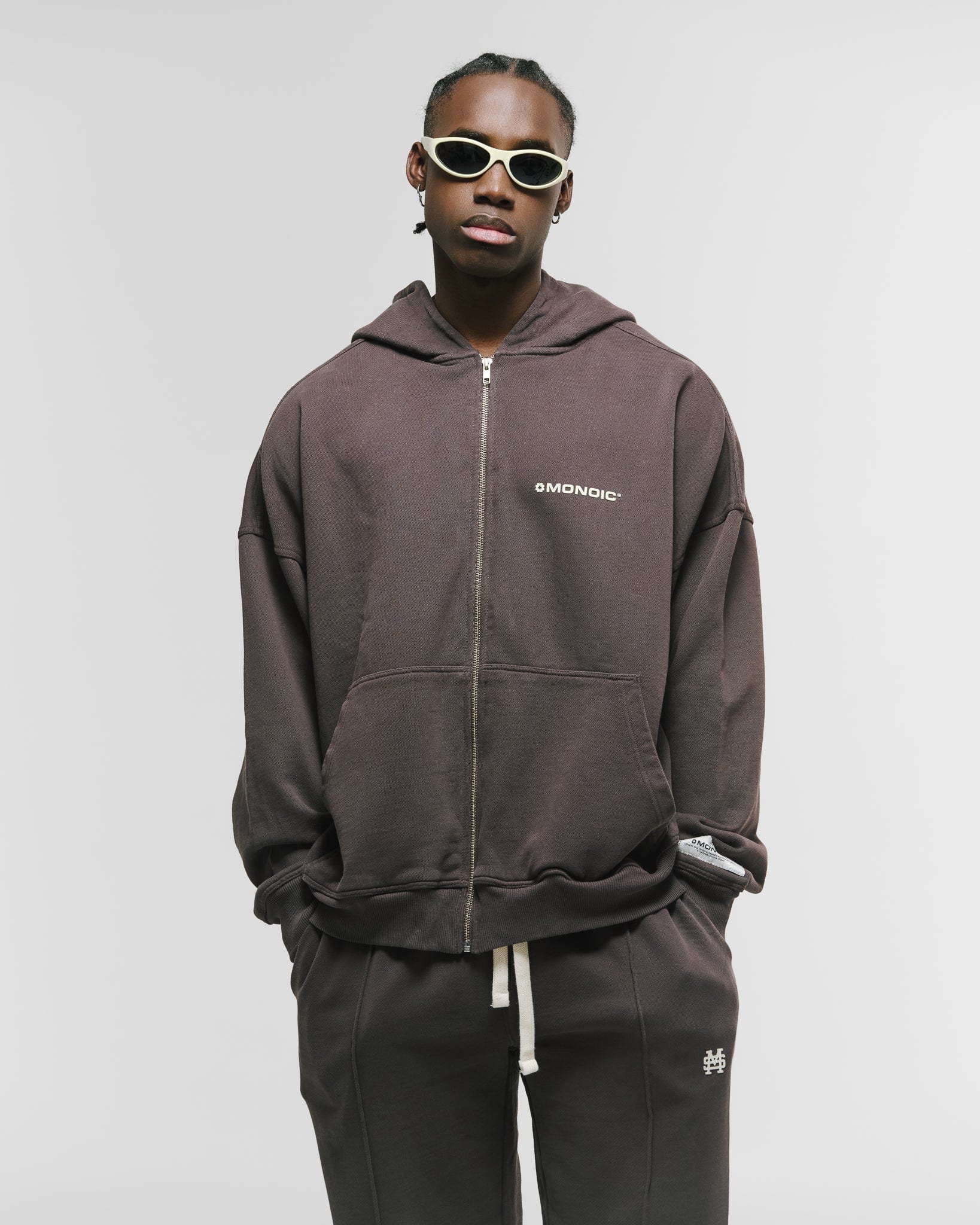 Zip Hoodie Oversized Básico V4 - Café Chocolate - imagen 2