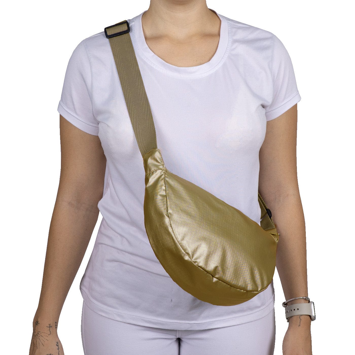 Bolso City Pequeño Manos Libres Plegable Ultra Brillante Gold - imagen 3