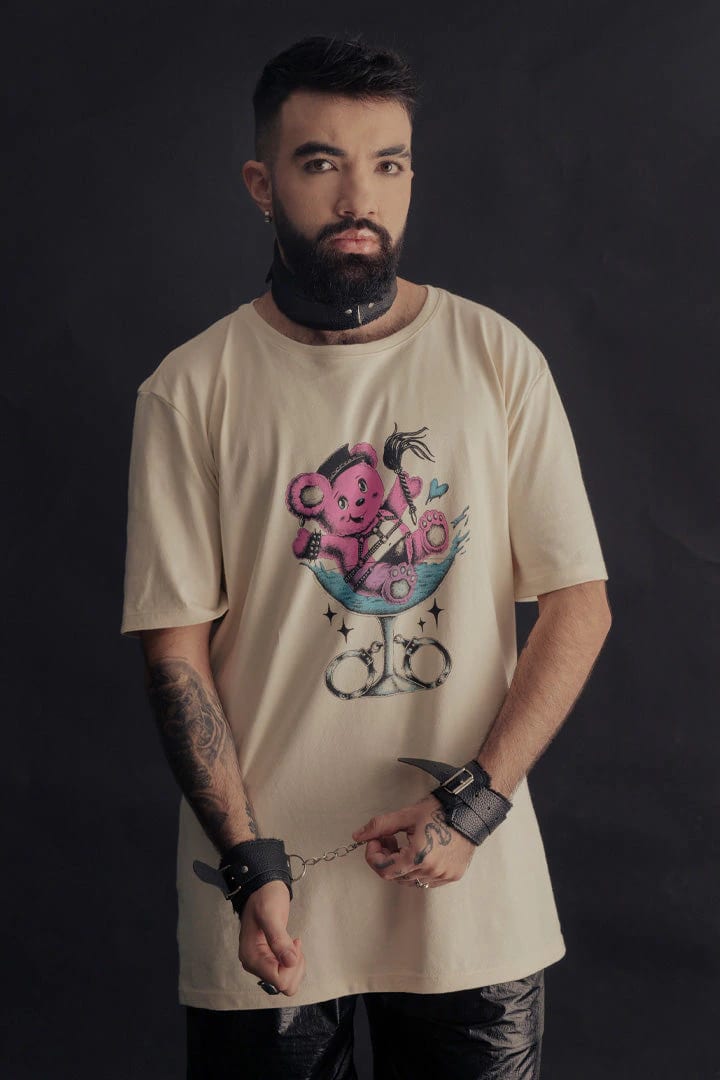 Camiseta beige oso en copa - imagen 1