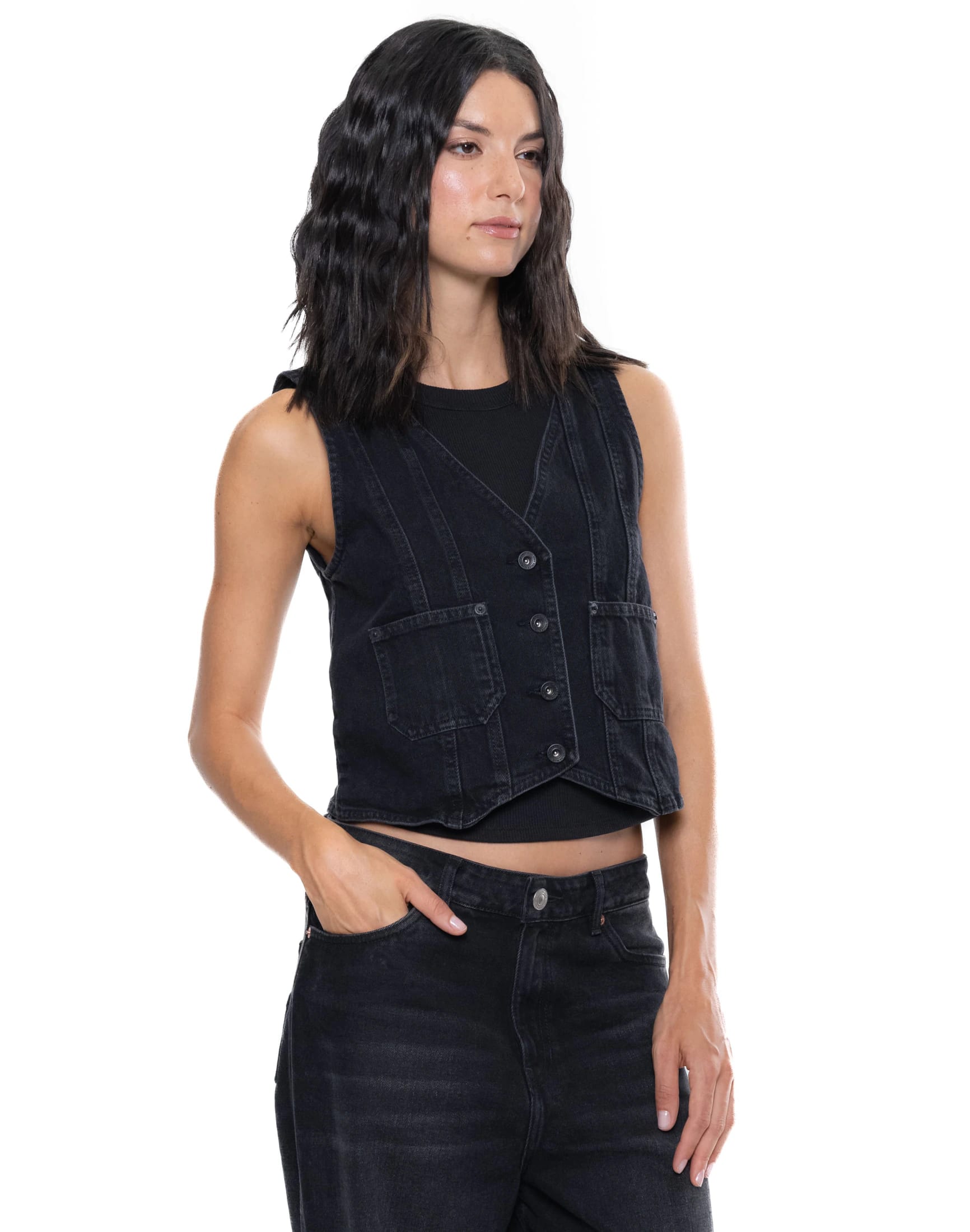 Chaleco Denim Negro Con Bolsillos - imagen 7