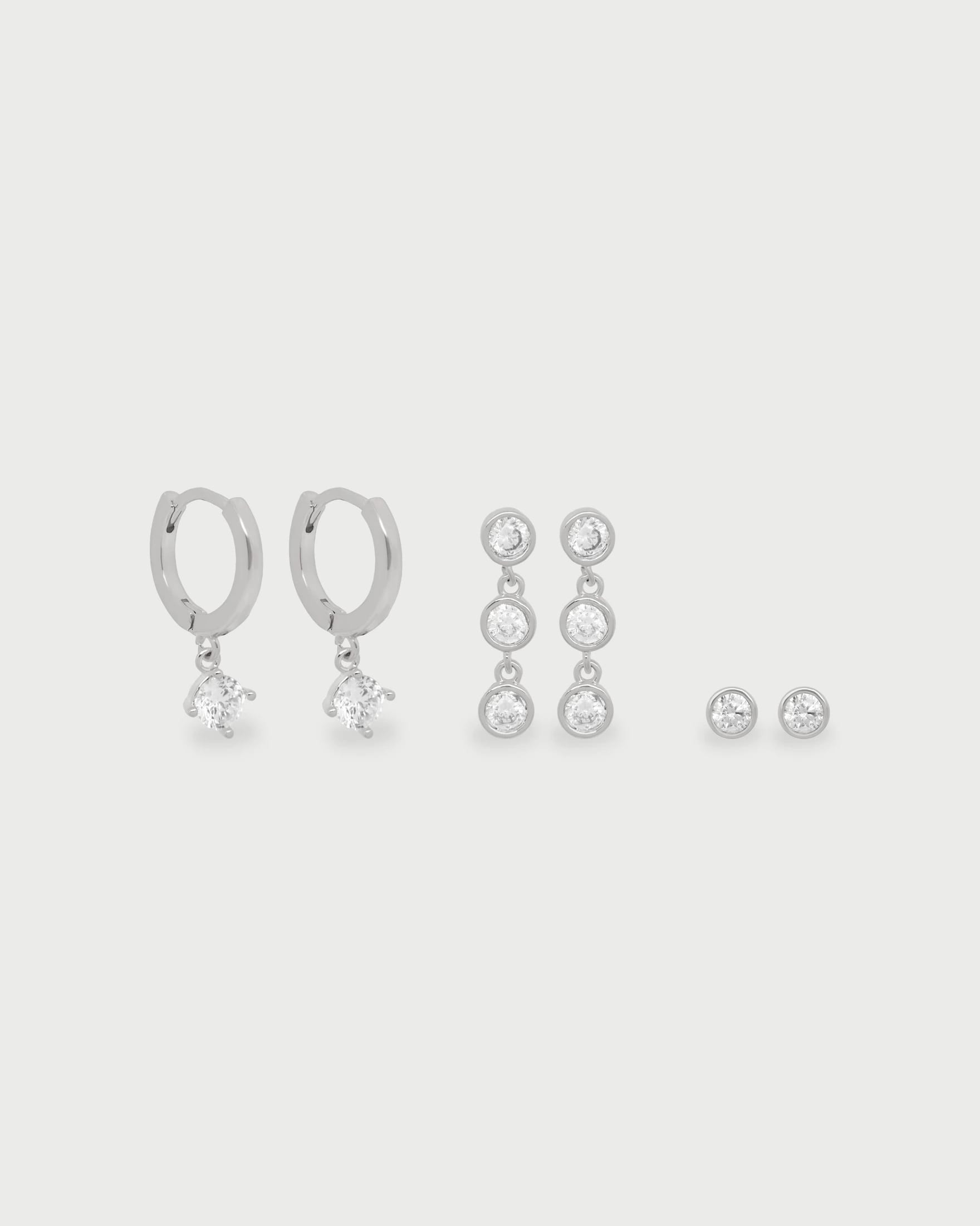 Set de Aretes Solitarios Brillo - imagen 2