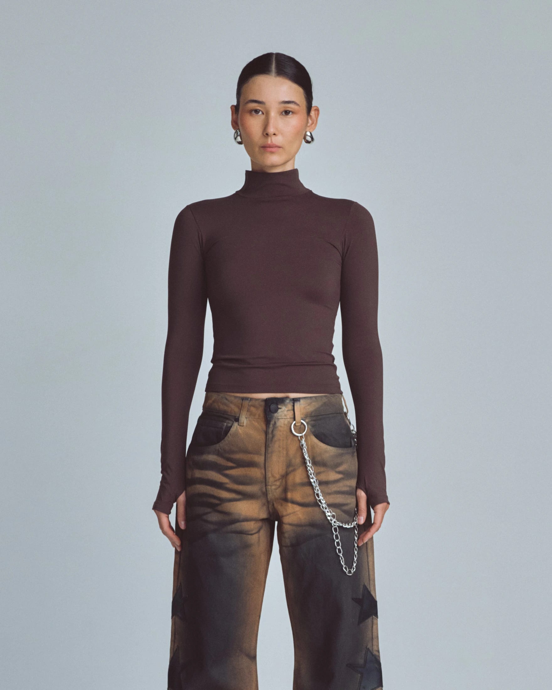 W Basics Ultra Slim Fit Tall Neck Long Sleeve Brown - imagen 2