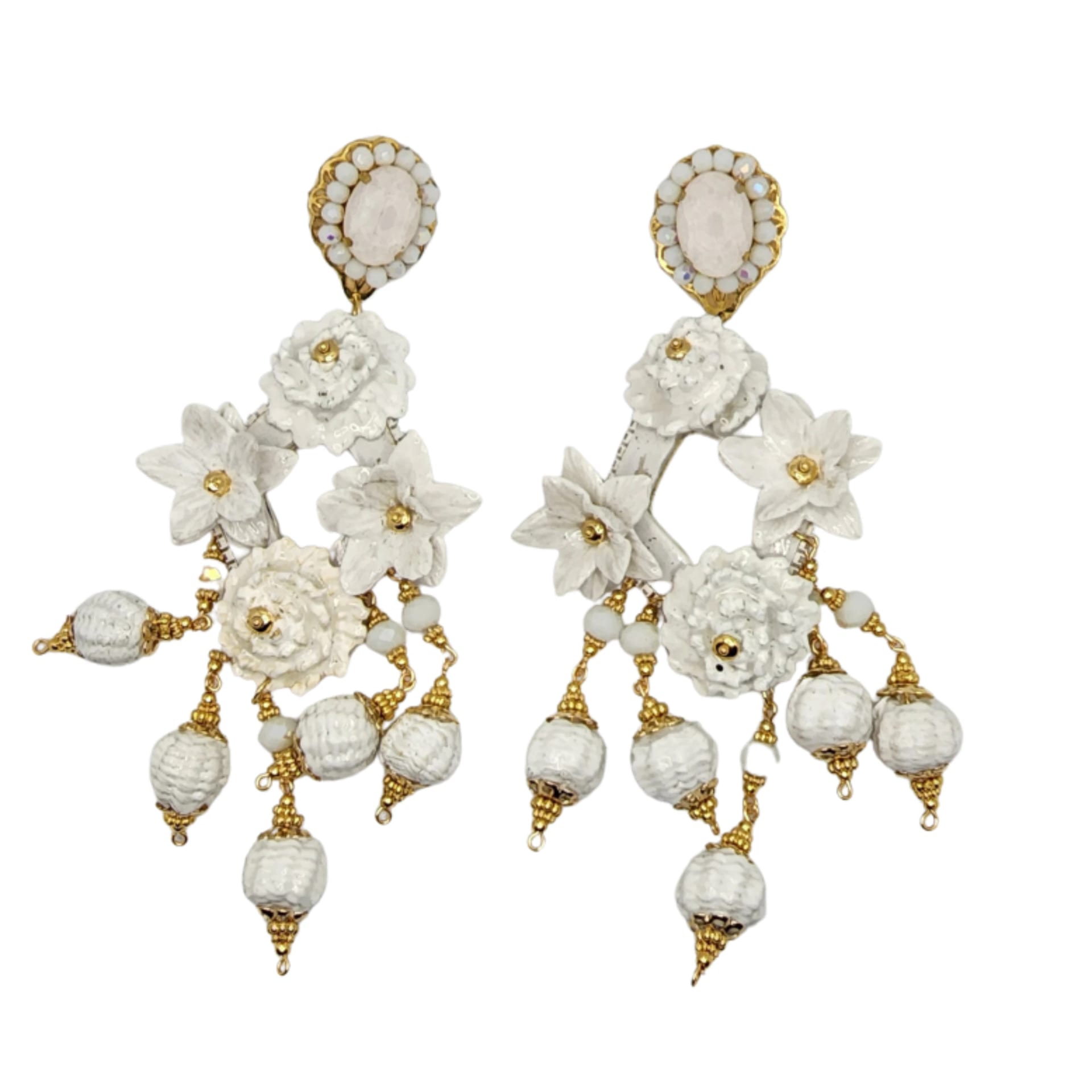Fiber White Flowers Earrings - imagen 1