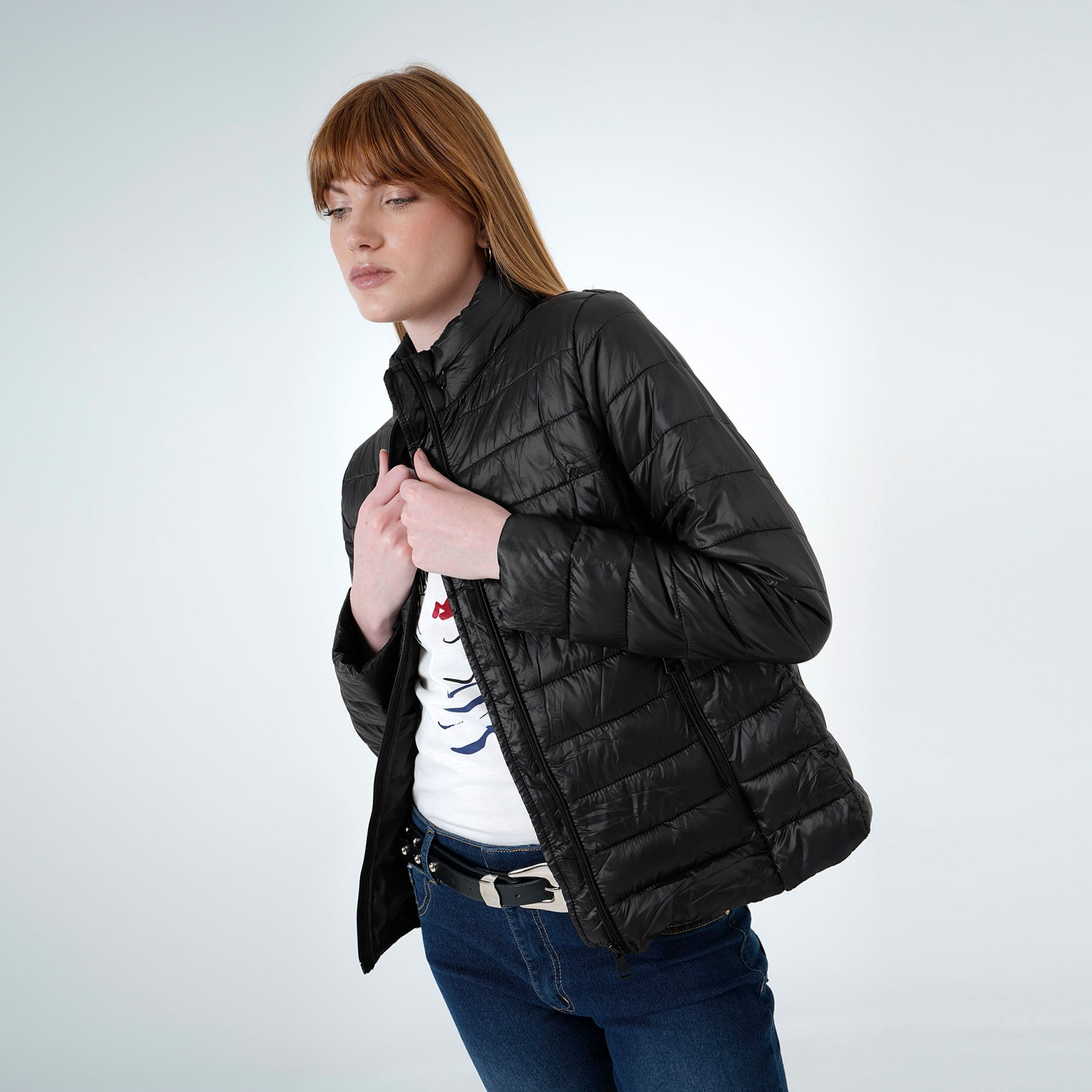 Chaqueta acolchada cuello alto con capucha interna - imagen 1