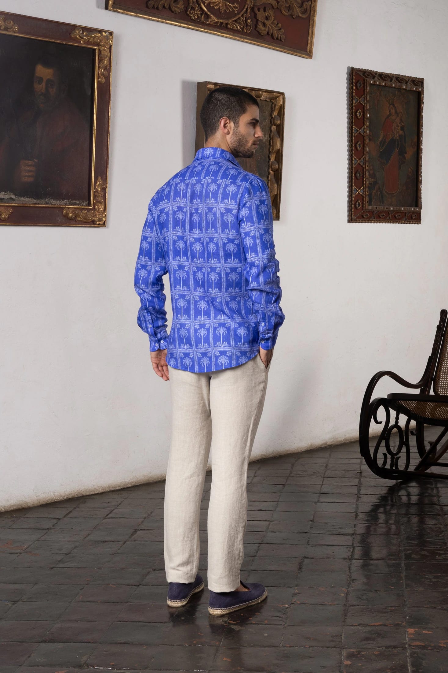 Men's linen shirt navy nurata - imagen 4