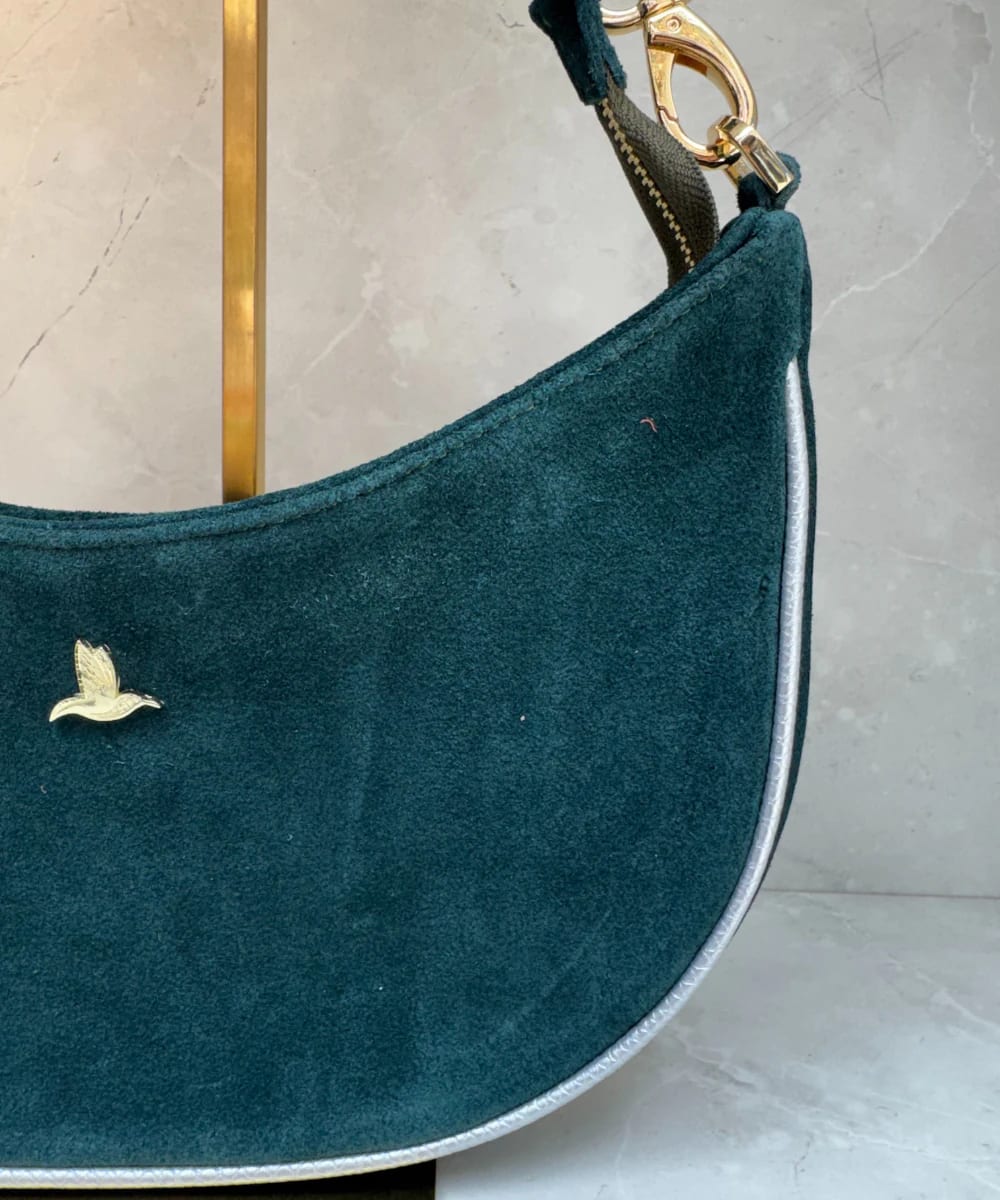 Bolso Hobo Verde Esmeralda en Cuero Ante - imagen 3
