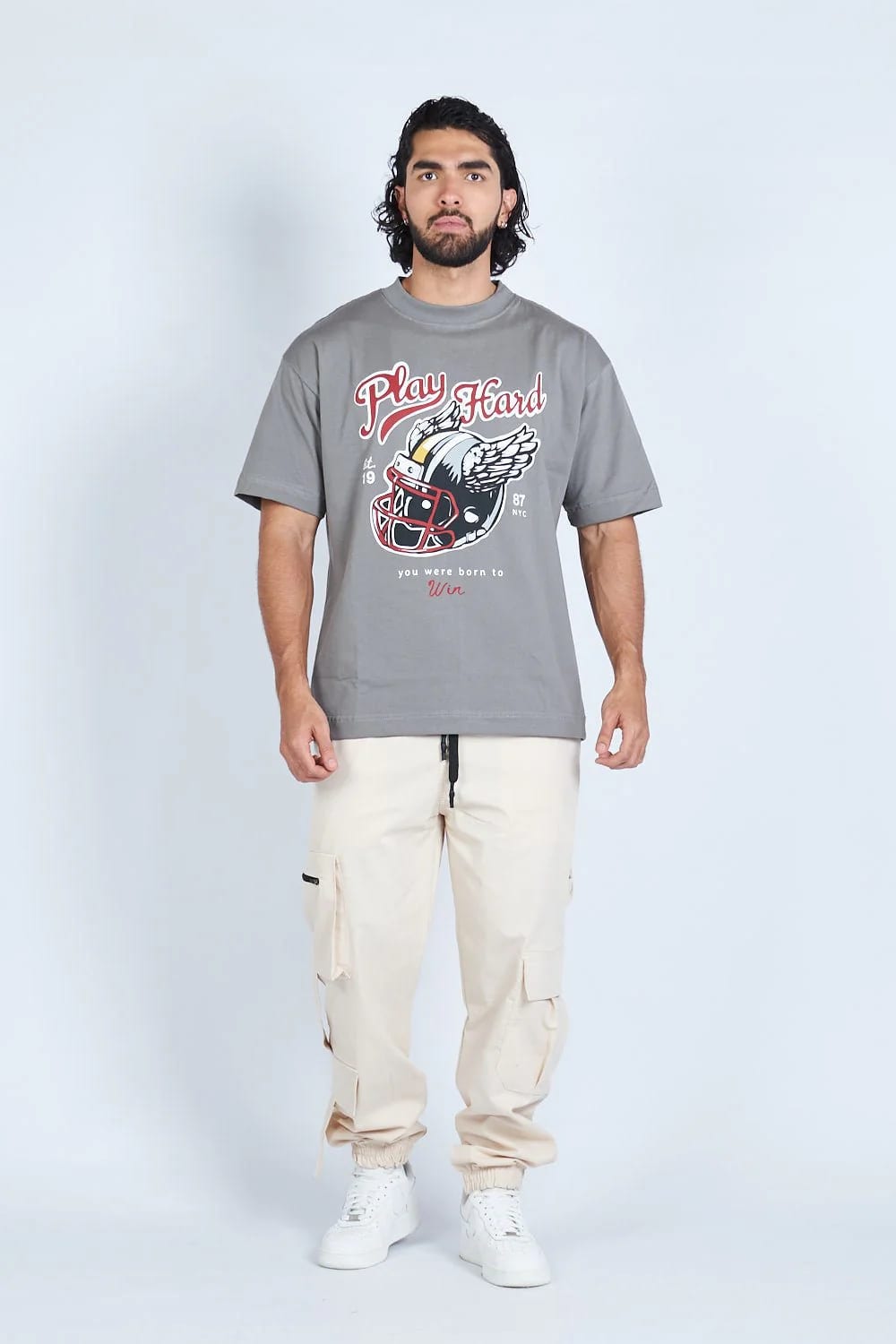 Camiseta oversize PLAY HARD GRIS | DROP 03 | - imagen 1