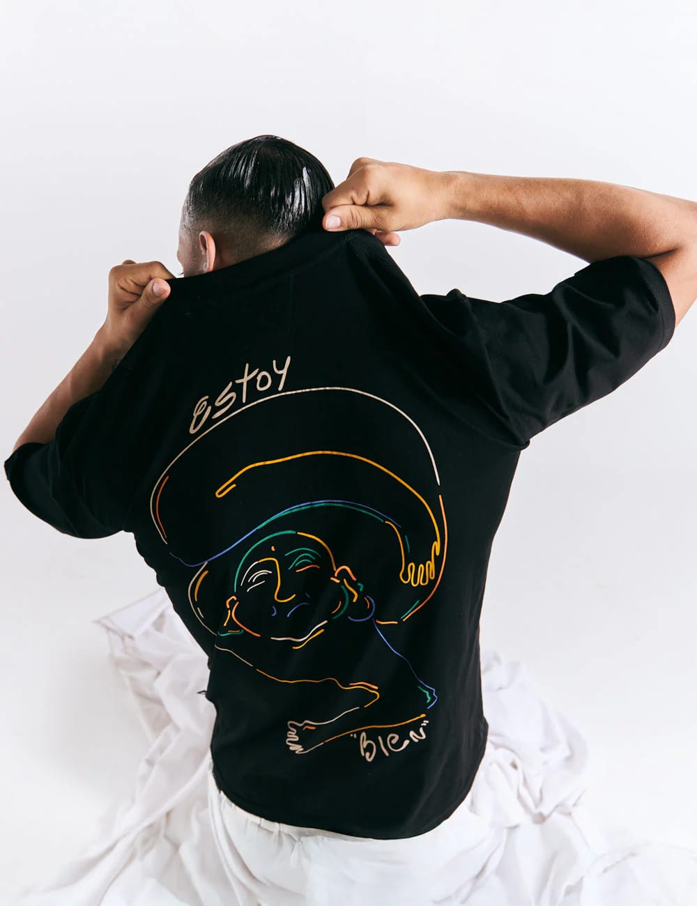 Camiseta Oversize Estoy bien  negro Hombre - imagen 2