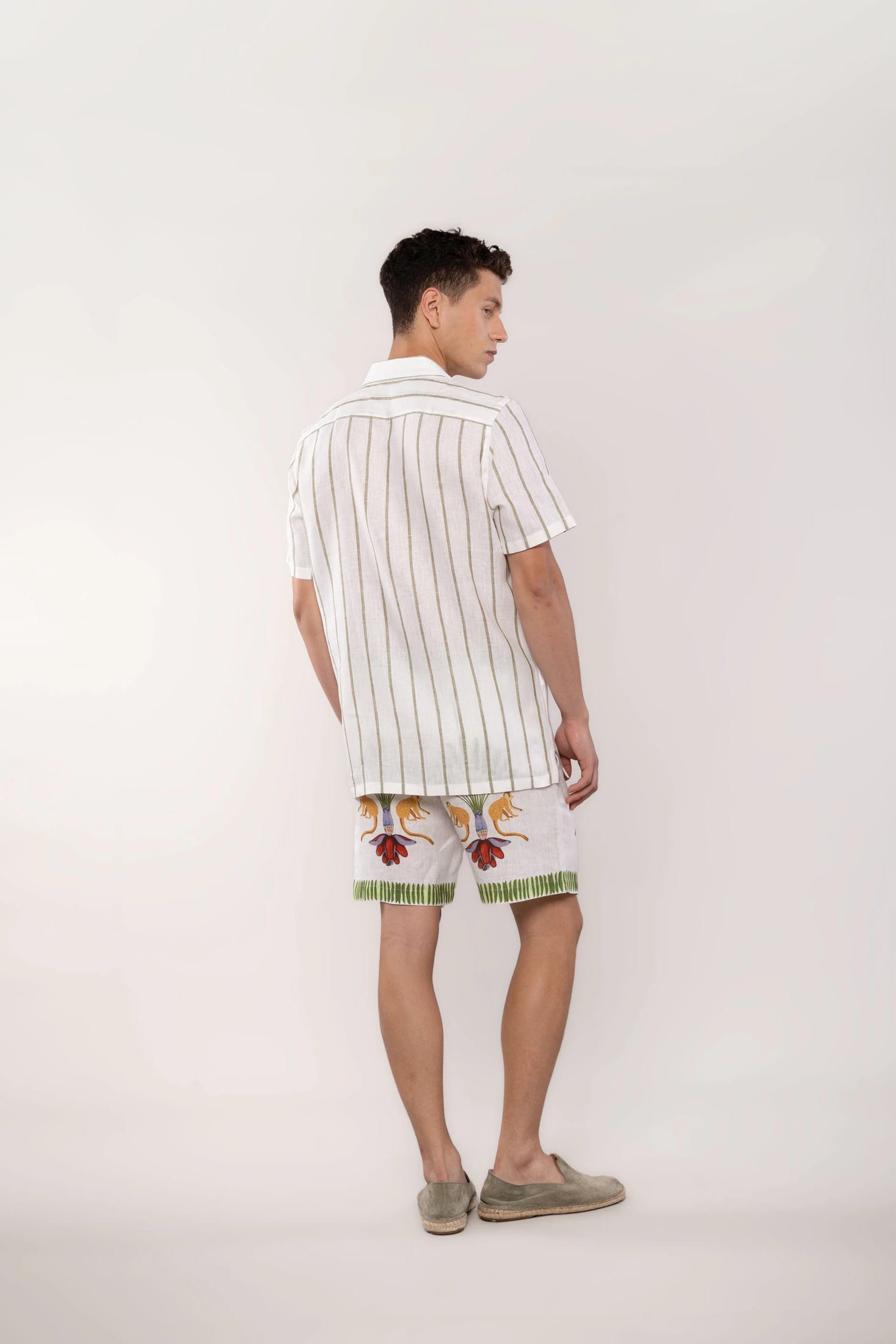 Men's linen shirt striped white - imagen 5
