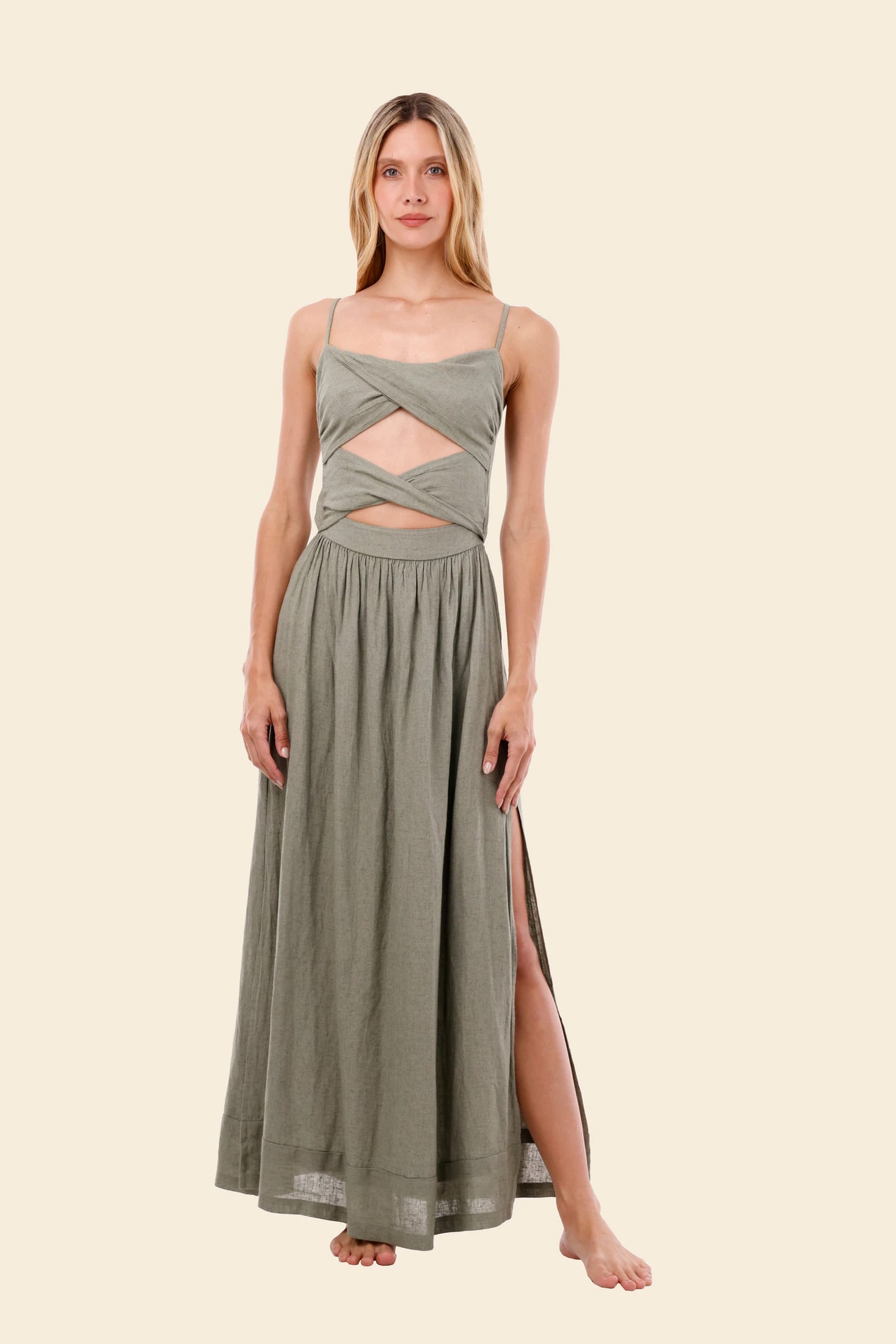 Serenity Green Linen Wavelet Dress - imagen 2