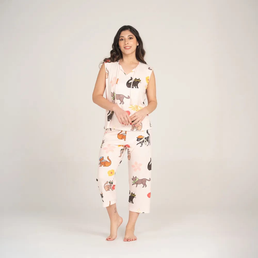 Conjunto de Pijama Pantalón Capri Gatuna. - imagen 5