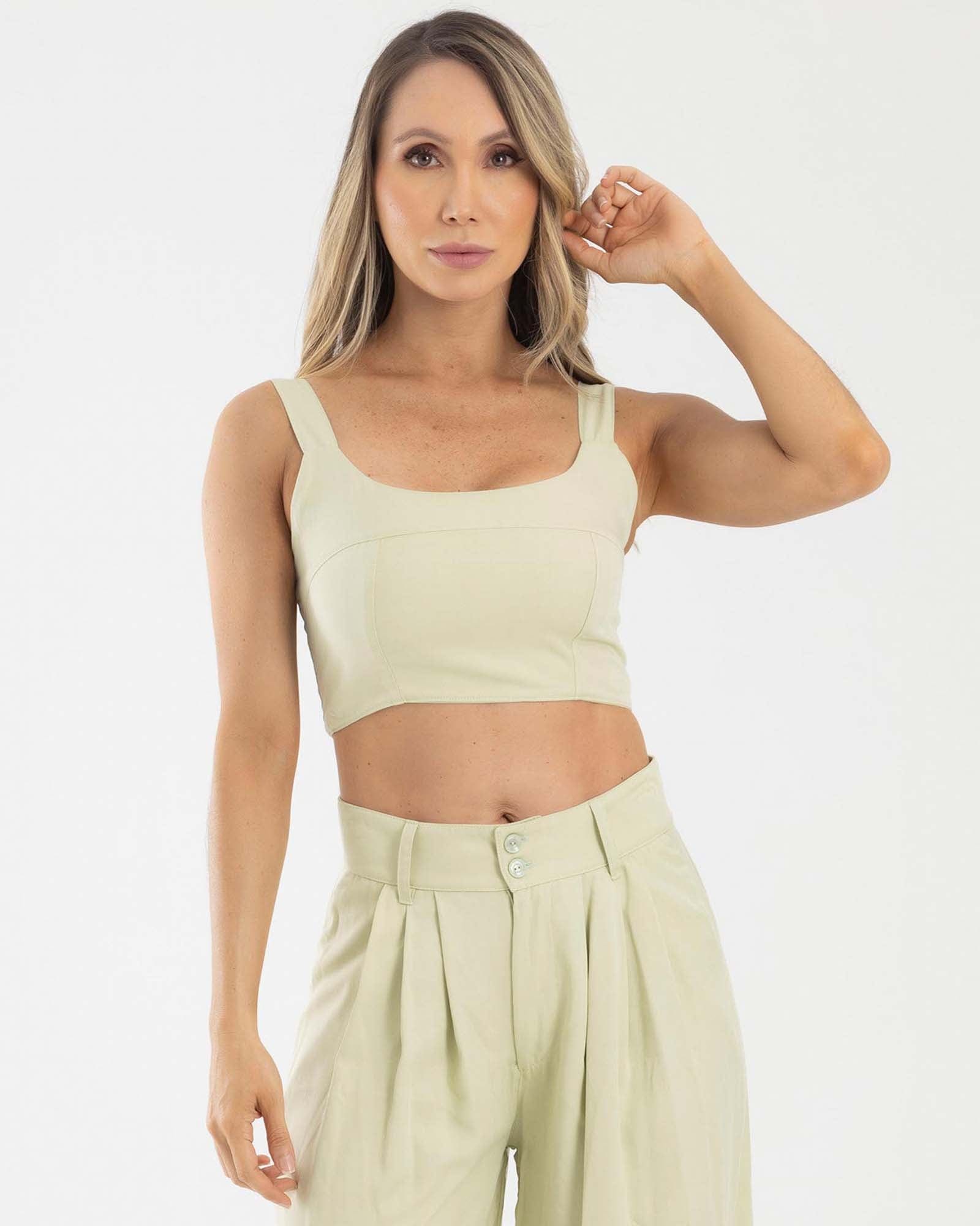 Blusa corta casual verde claro golden hour fiber - imagen 1
