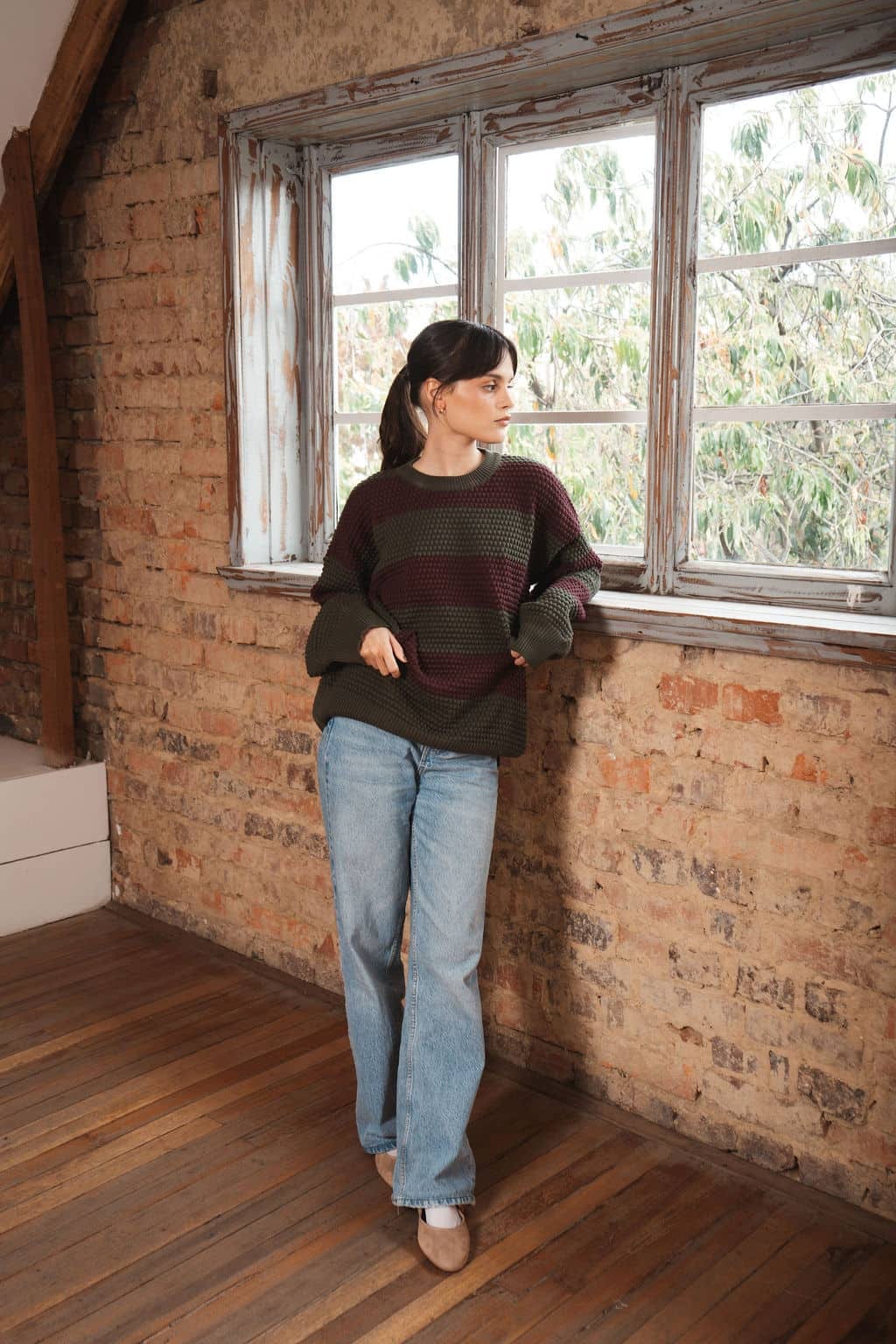 sweater bolitas vino y verde - imagen 3