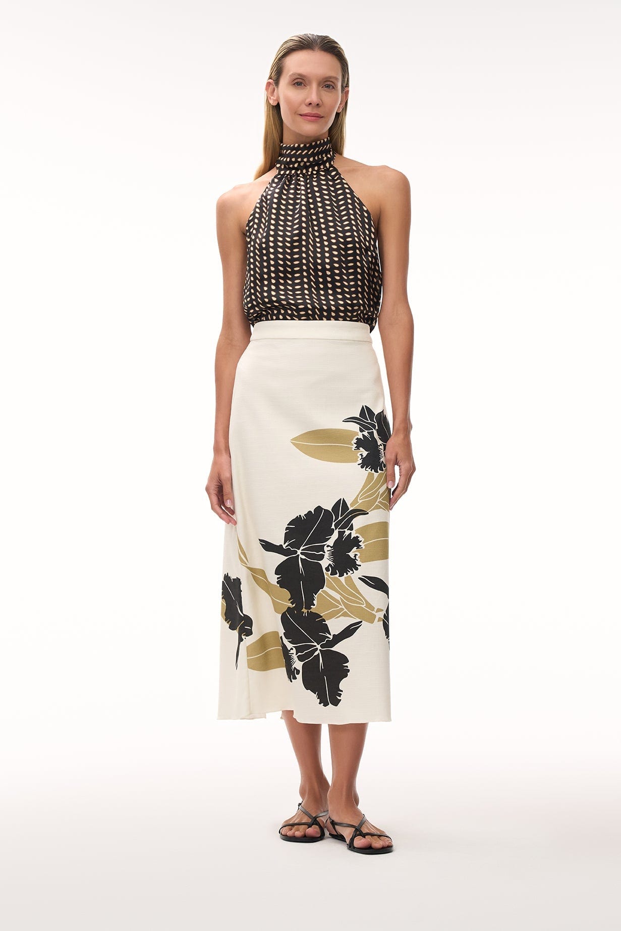 Magdalena Satin Silk Blouse / Black & Ivory Seeds - imagen 2