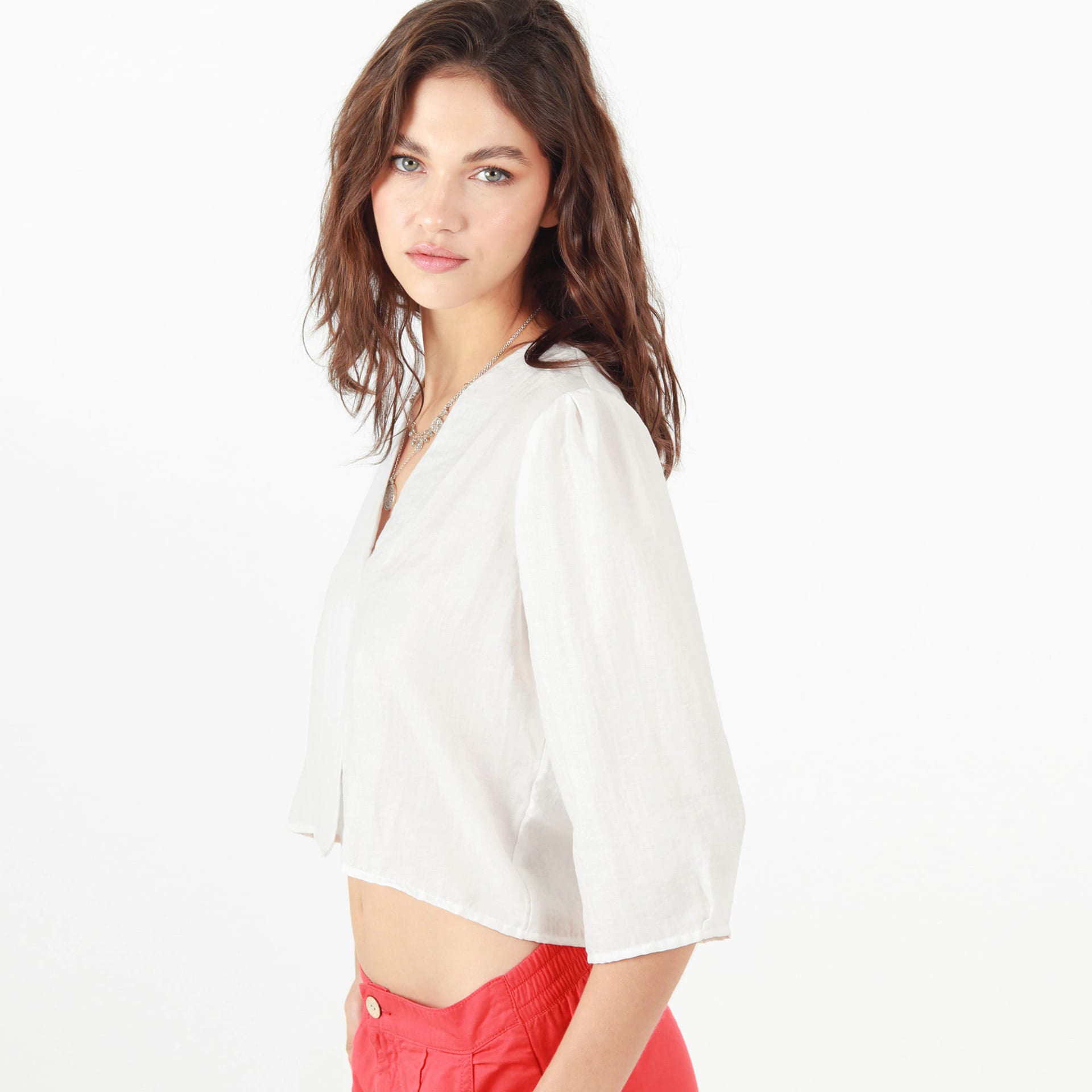 Blusa Cuello V Manga Al Codo - imagen 3